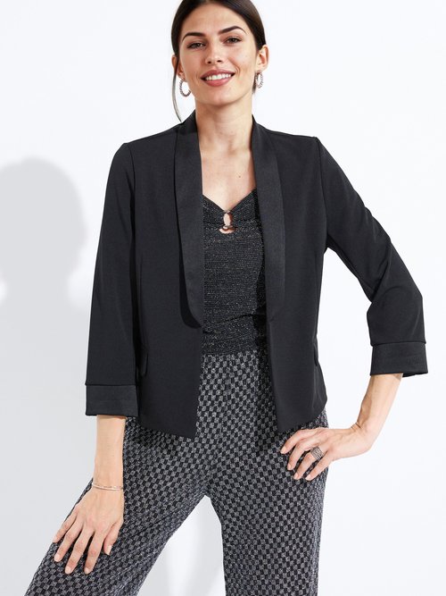 Veste unie courte smocking manches 3/4 Femme Noir TOLGA MV1