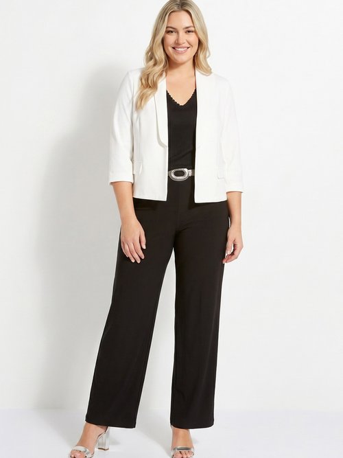 Veste unie courte smocking manches 3/4 Femme Grande Taille Blanc TOLGA SI1