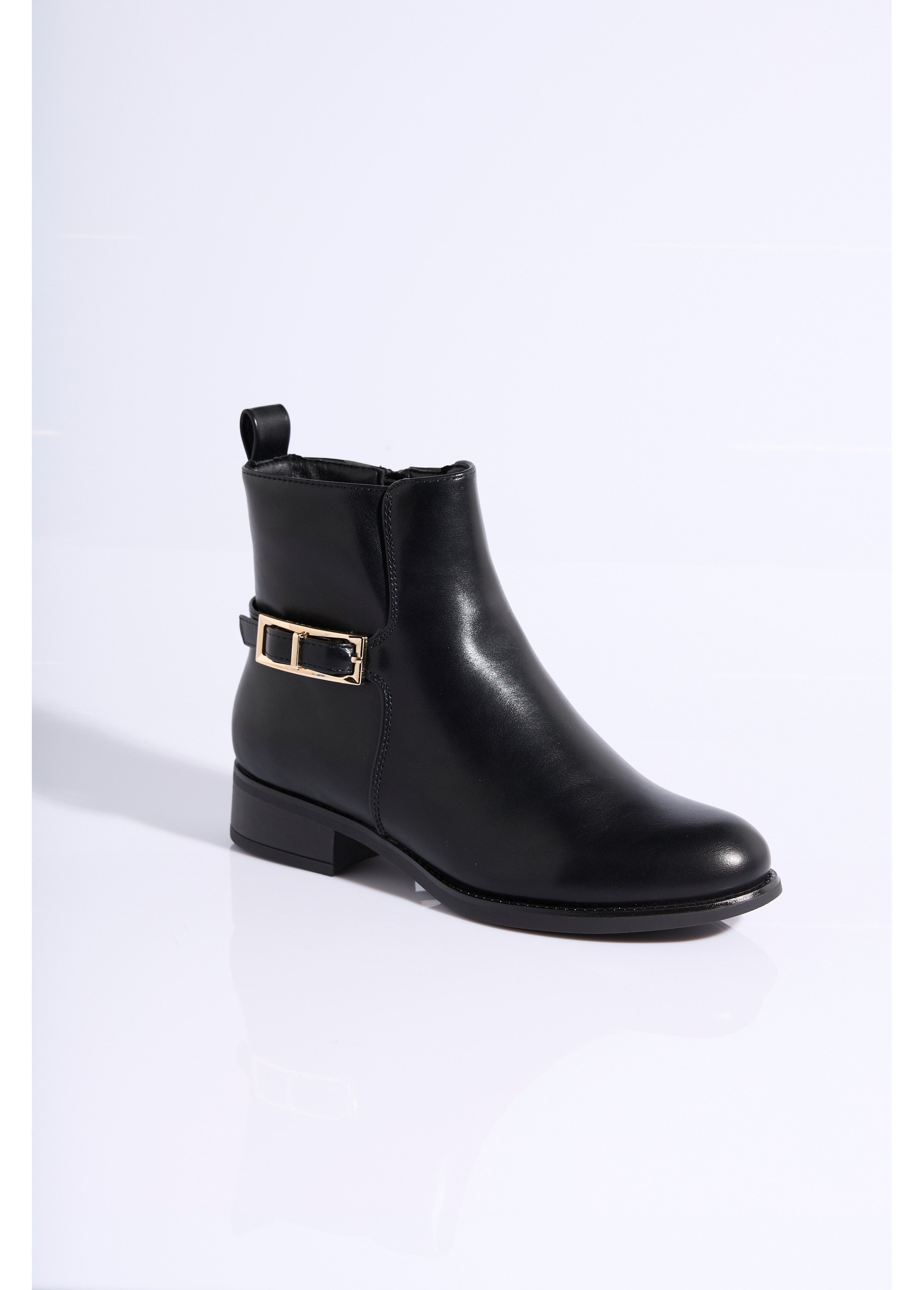 Bottines plates chic avec bride métal Femme Noir LBS-DMLM9658 FA1