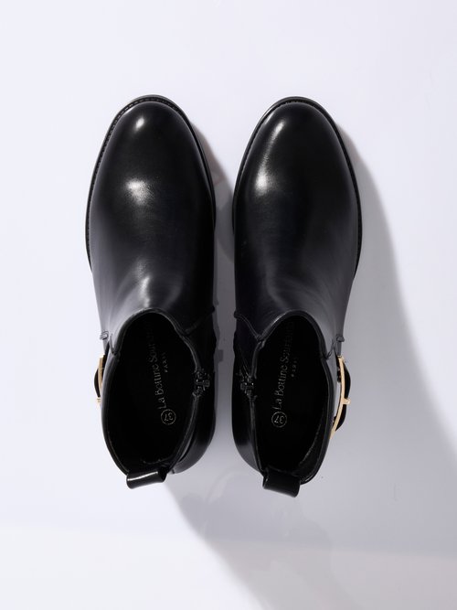 Bottines plates chic avec bride métal Femme Noir LBS-DMLM9658 OV1