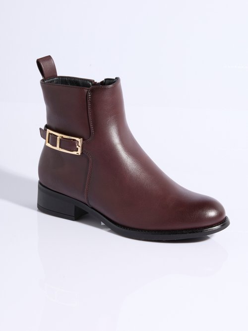 Bottines plates chic avec bride métal Femme Rouge LBS-DMLM9658 FA1