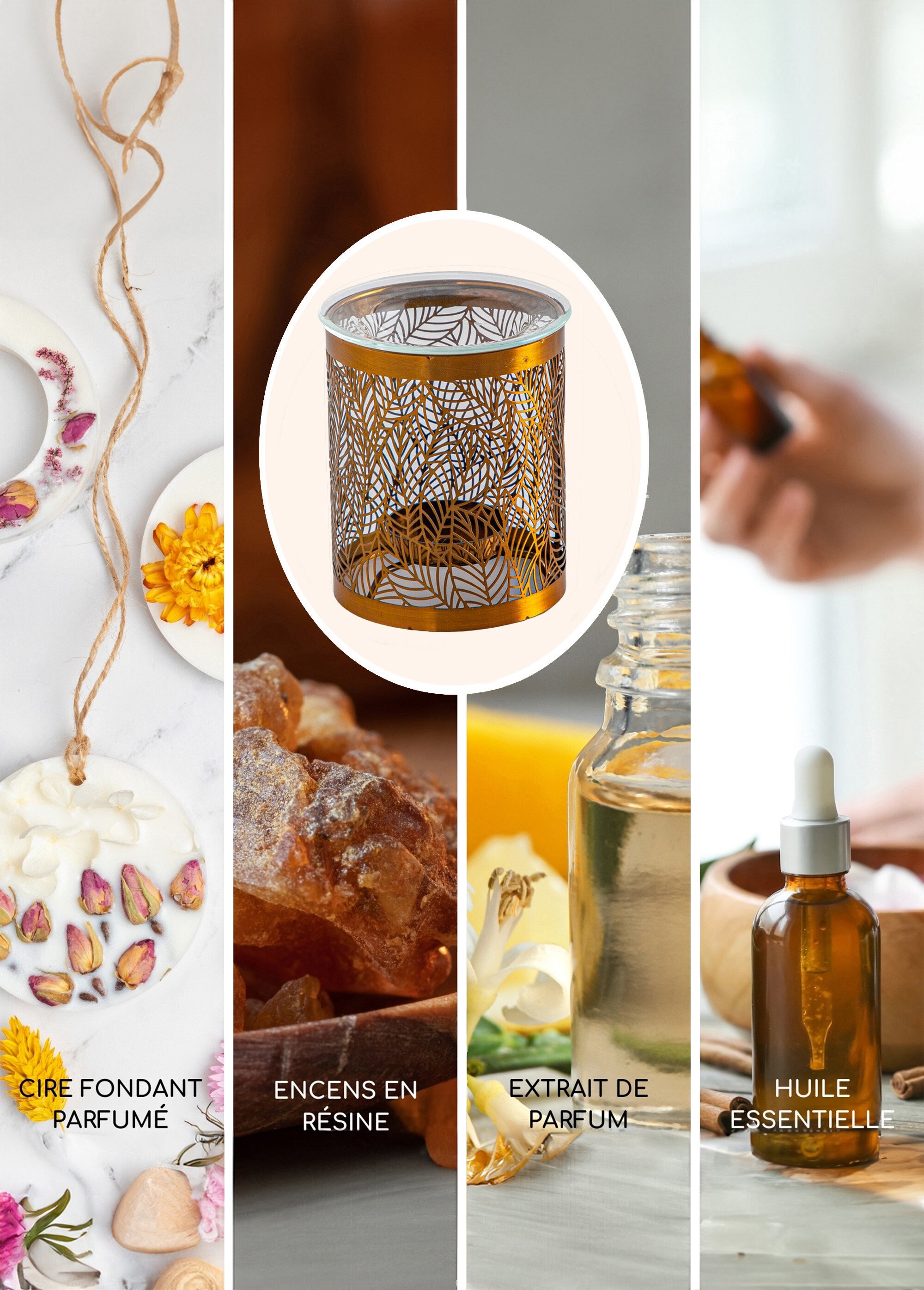Brûle-parfum ajouré en métal Doré ZENMETALLY DE2