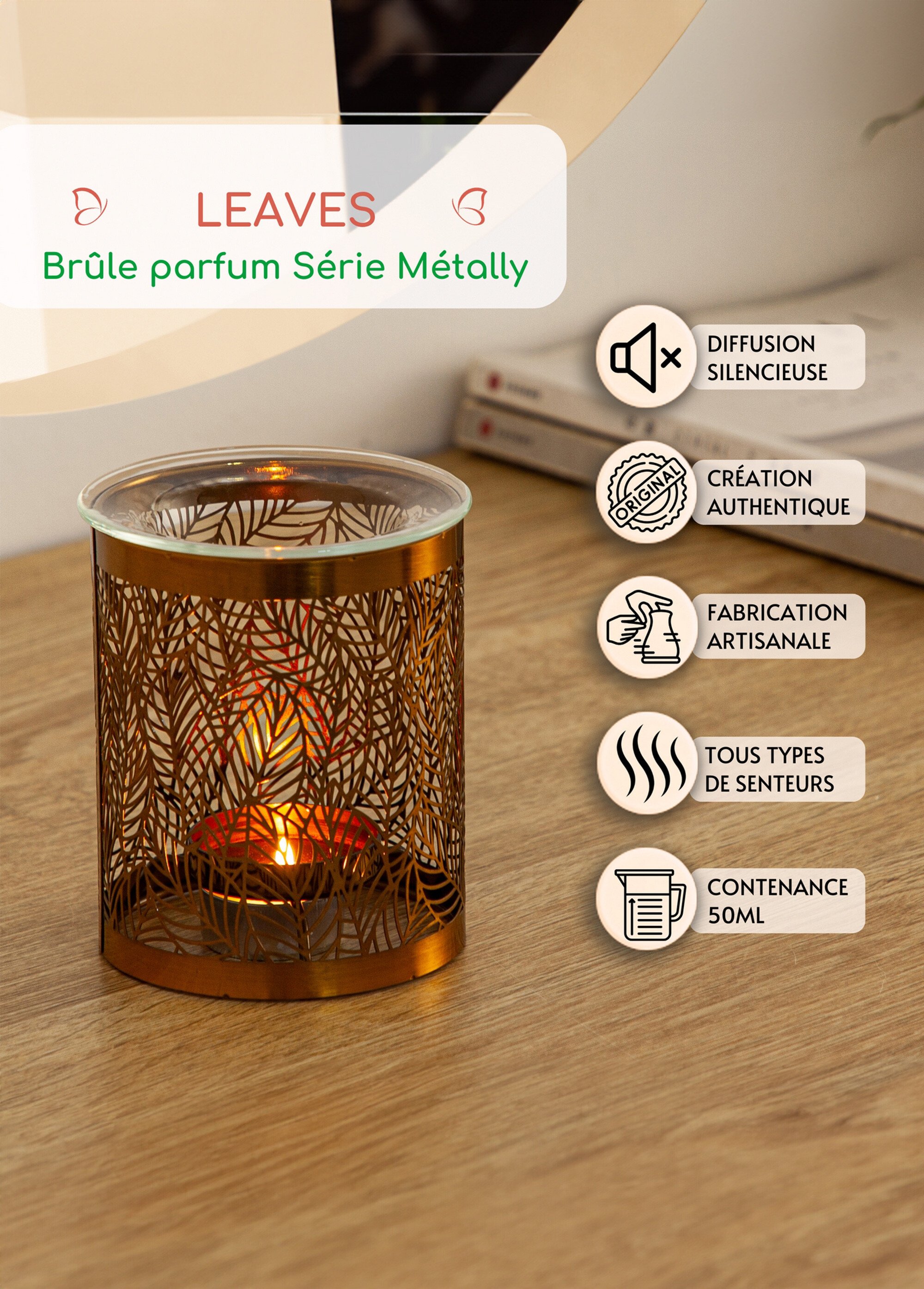 Brûle-parfum ajouré en métal Doré ZENMETALLY DE3