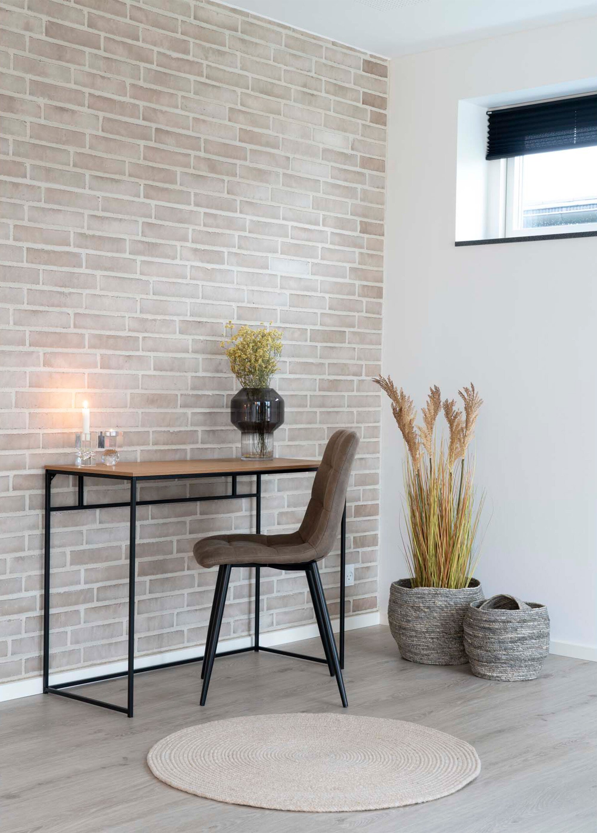 Bureau haut acier et plateau effet chêne BEIGE HN-2402055 SI1