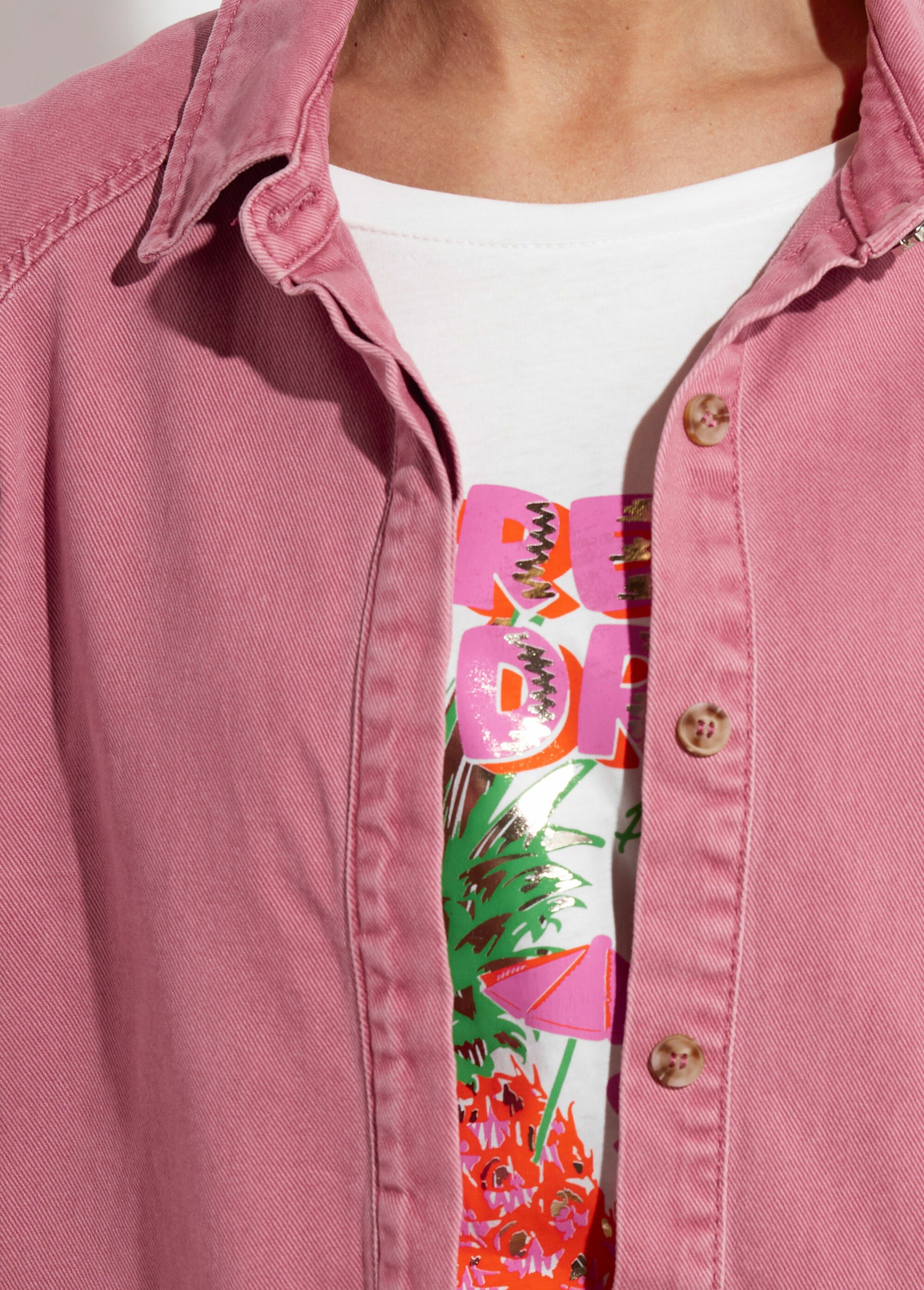 Chemise denim used, manches bouffantes Femme Rose JS-JS-1165 DE2