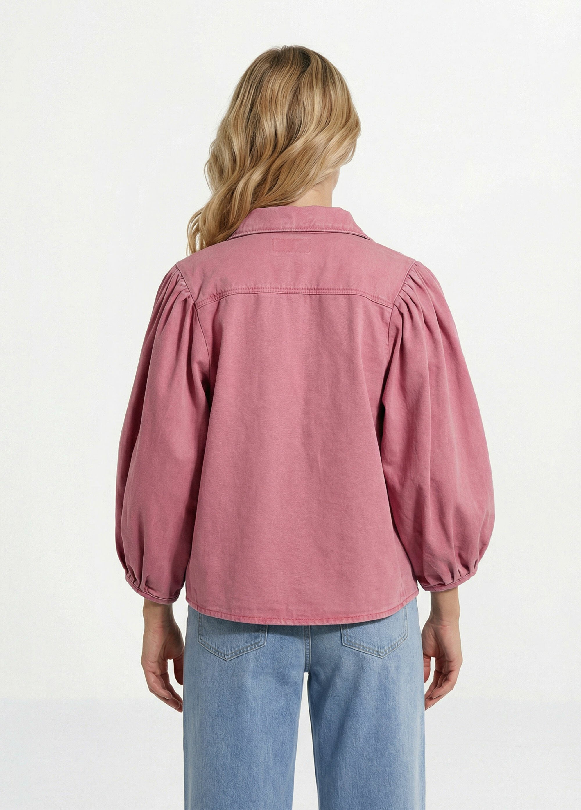 Chemise denim used, manches bouffantes Femme Rose JS-JS-1165 DO1