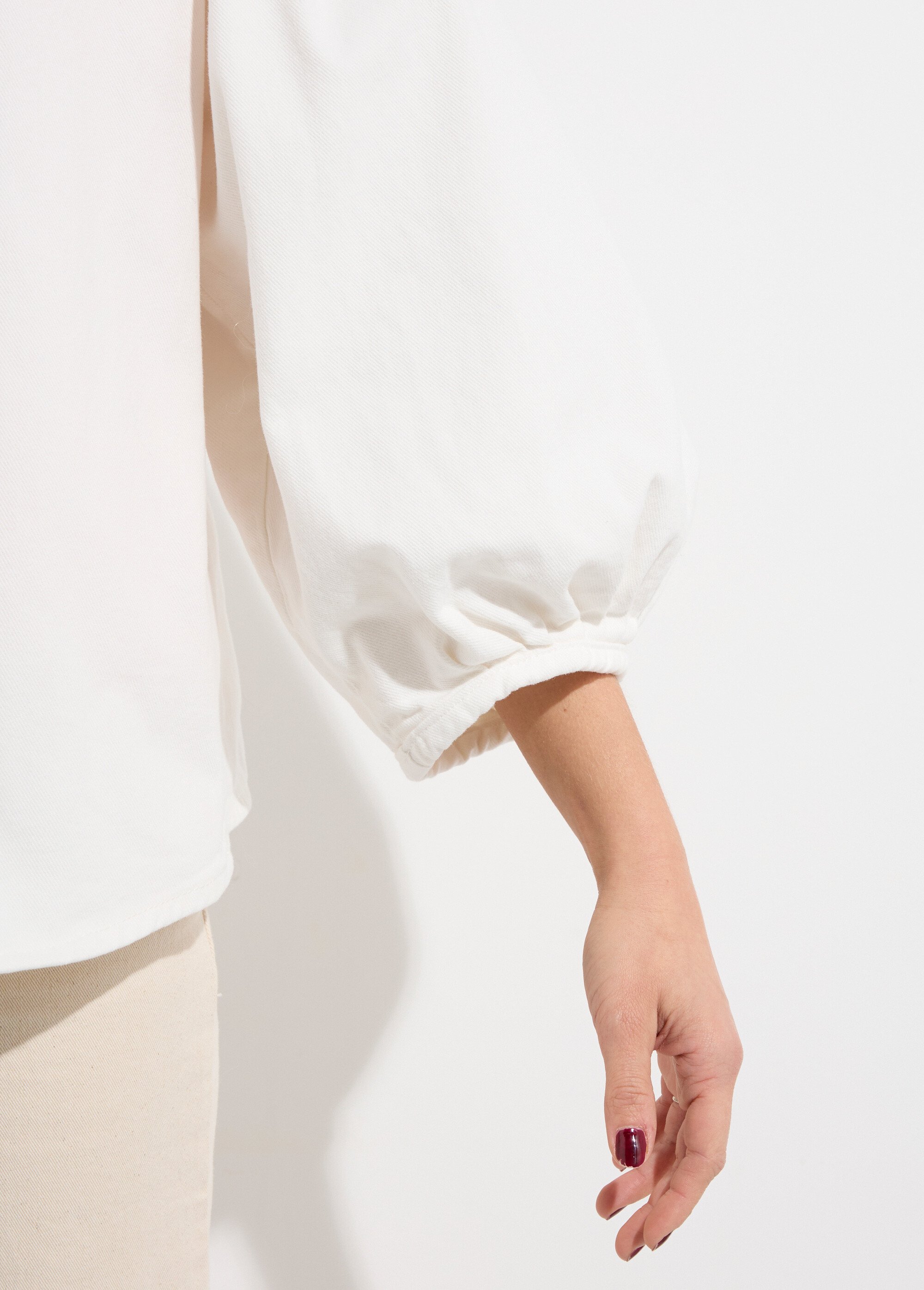 Chemise denim used, manches bouffantes Femme Blanc JS-JS-1165 DE1