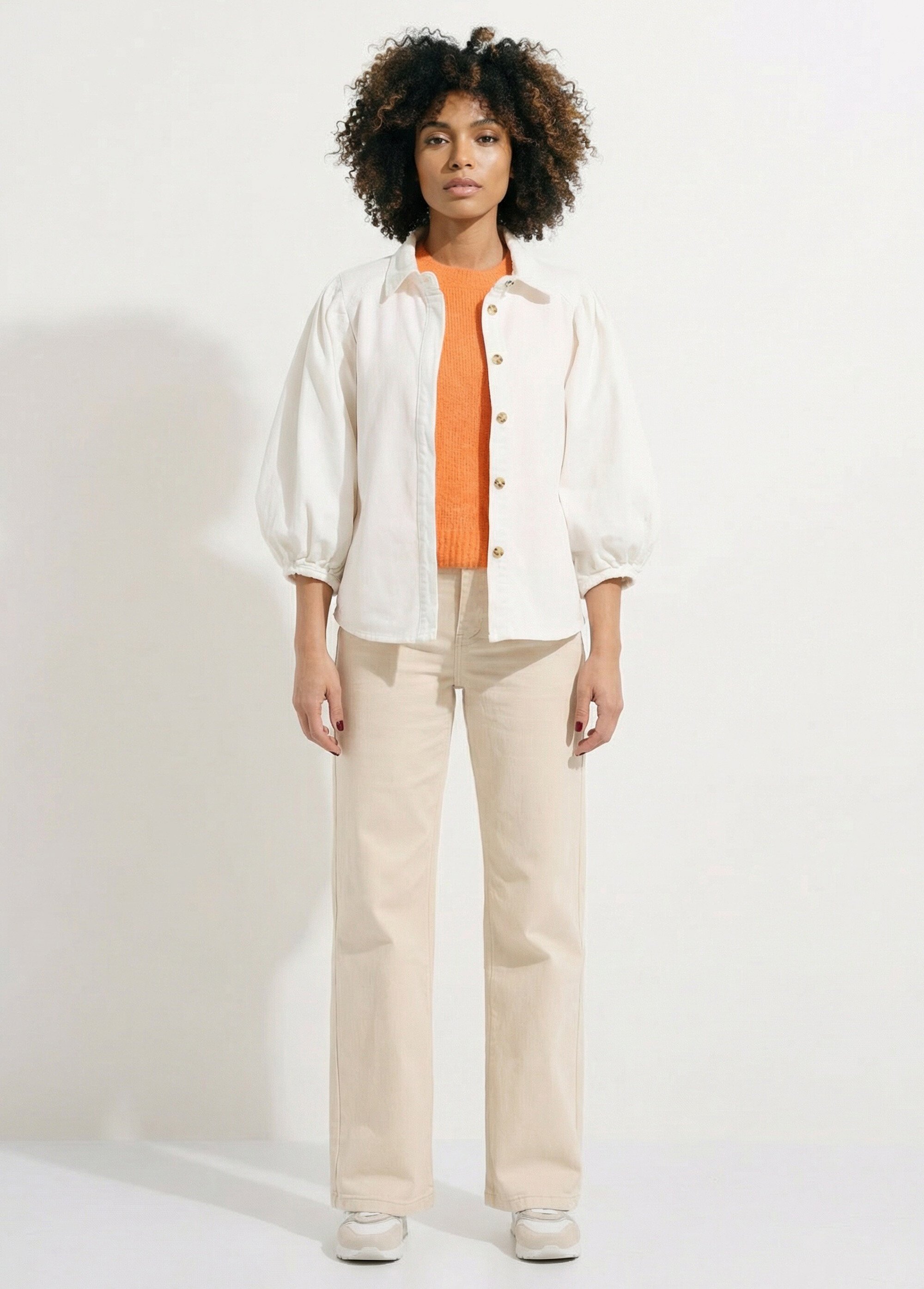 Chemise denim used, manches bouffantes Femme Blanc JS-JS-1165 SF1