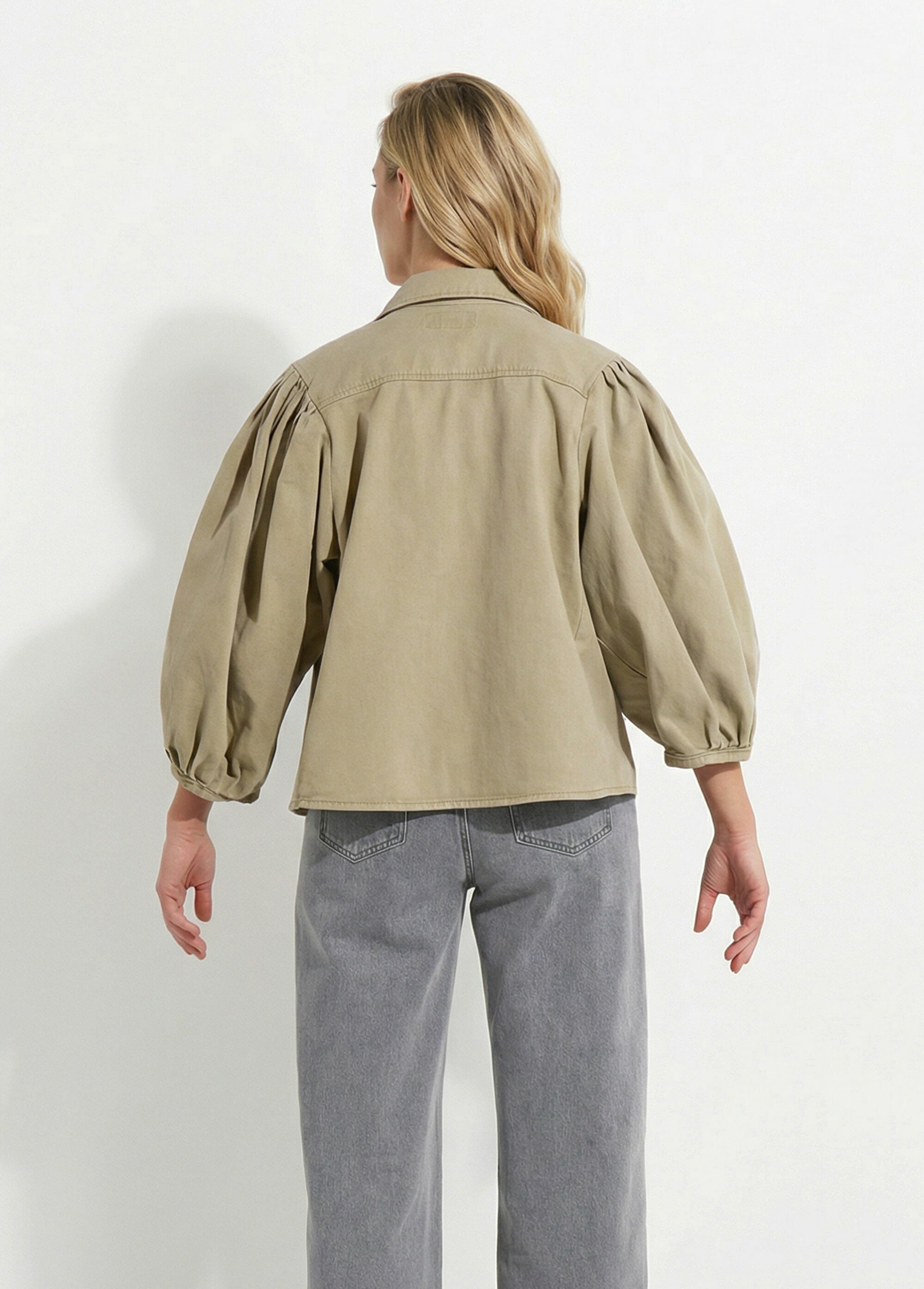 Chemise denim used, manches bouffantes