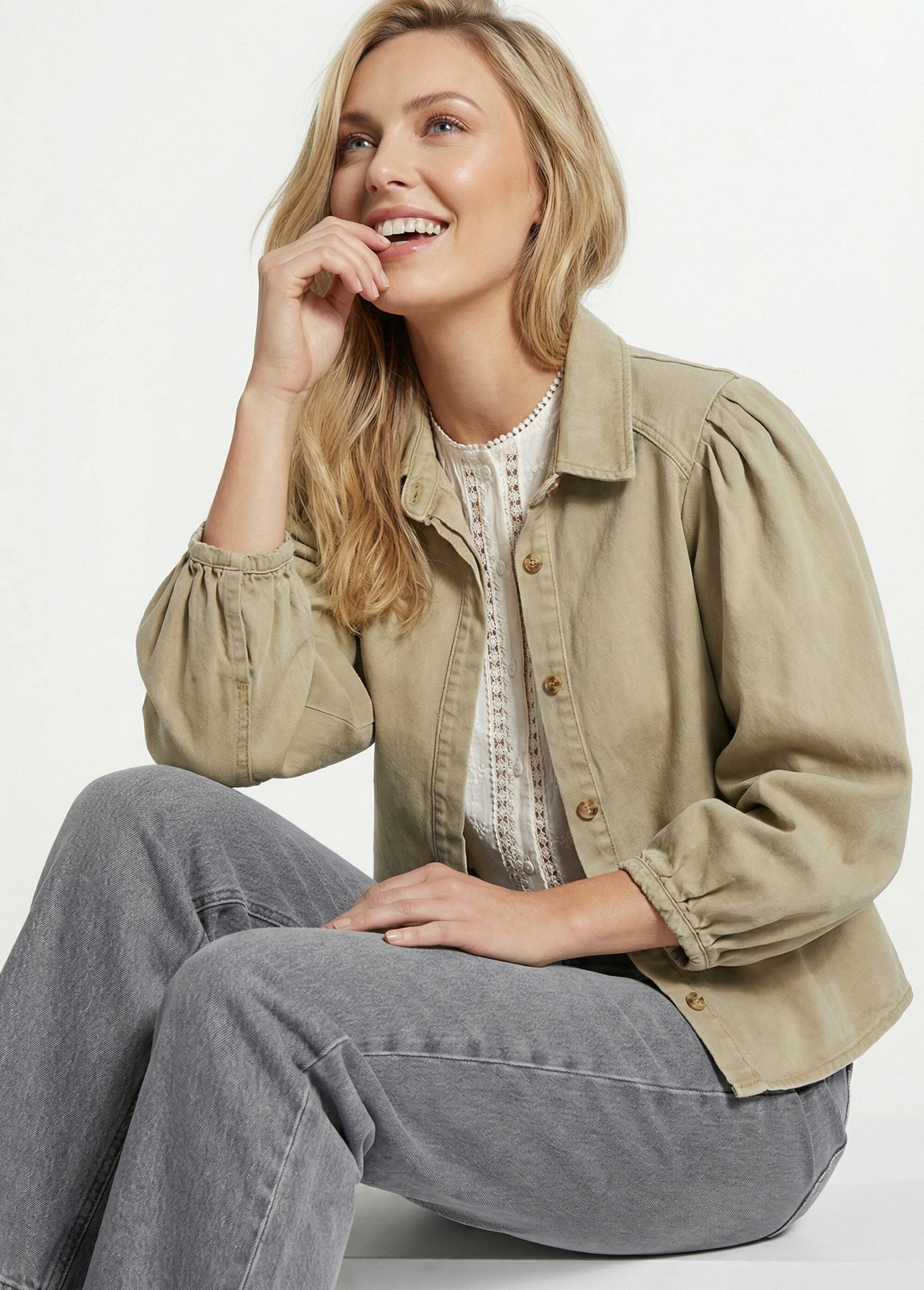 Chemise denim used, manches bouffantes