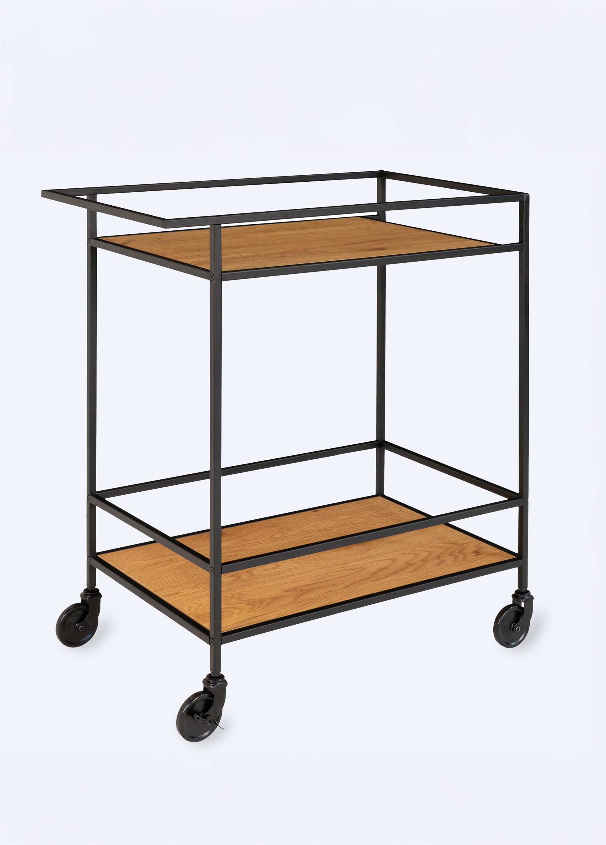 Desserte bar mobile, 2 niveaux, noyer