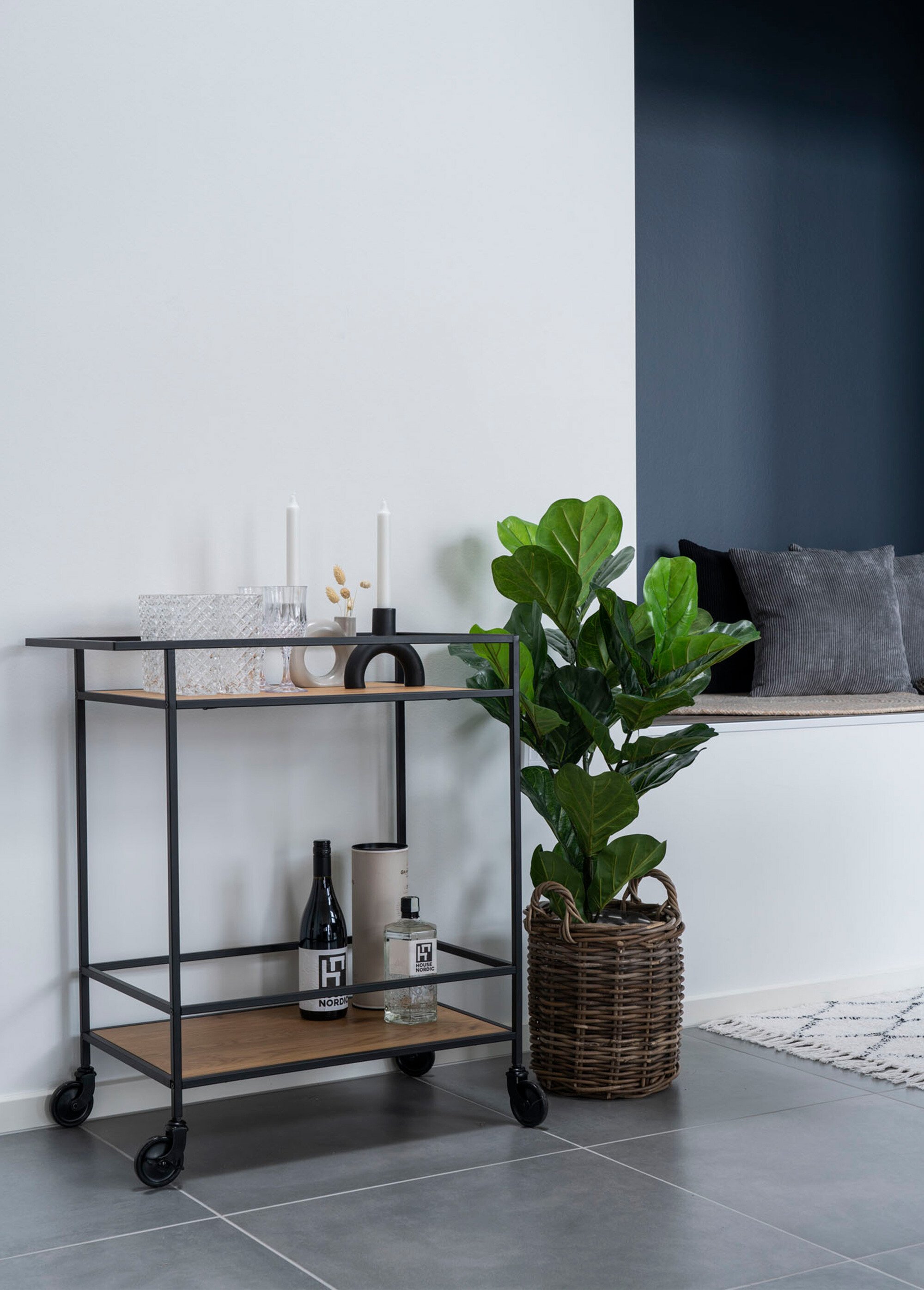 Desserte bar mobile, 2 niveaux, noyer BEIGE HN-2101535 SI1