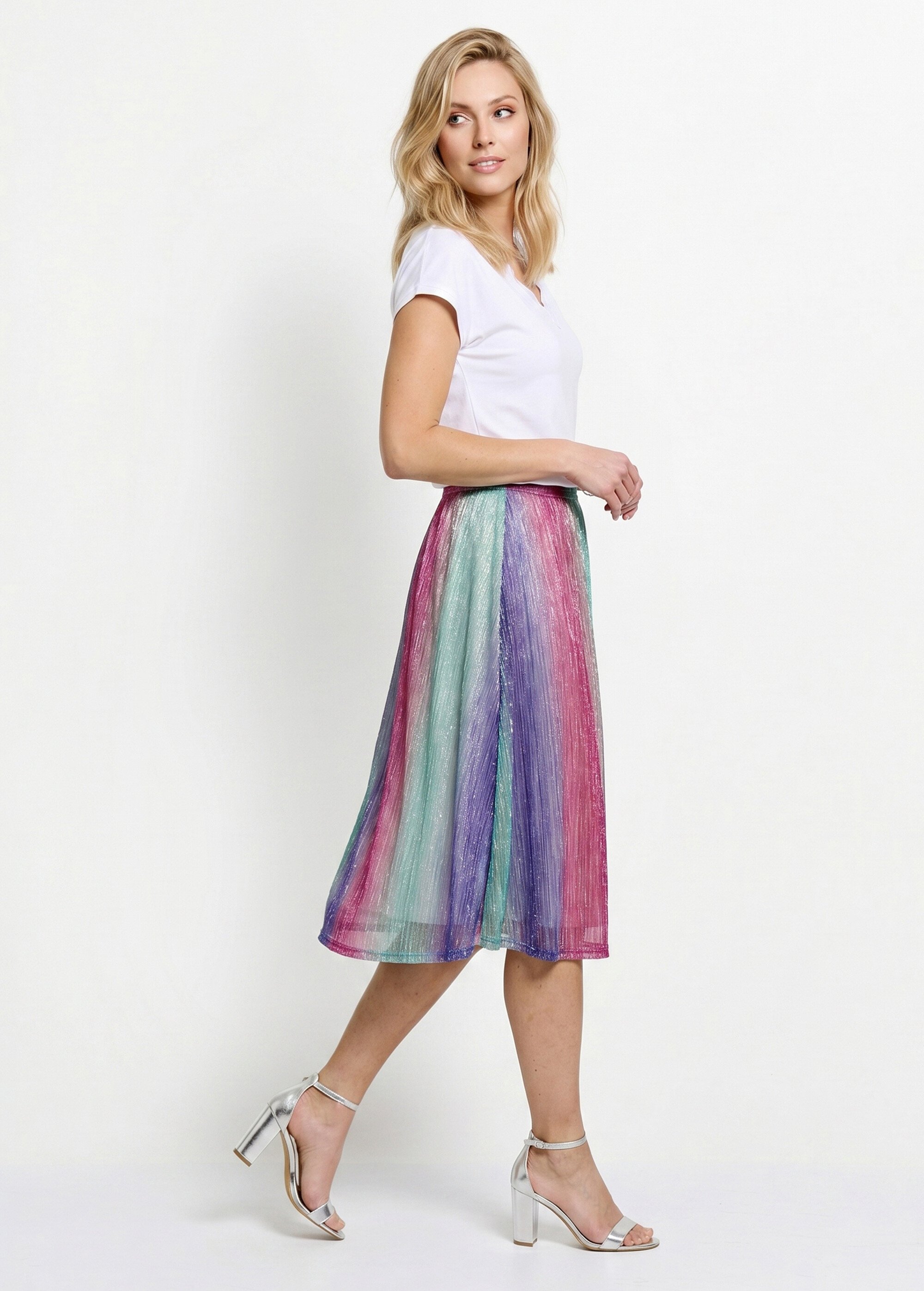Jupe évasée mi longue brillante taille élastiquée Femme ROSE ET AQUA LISON MV1