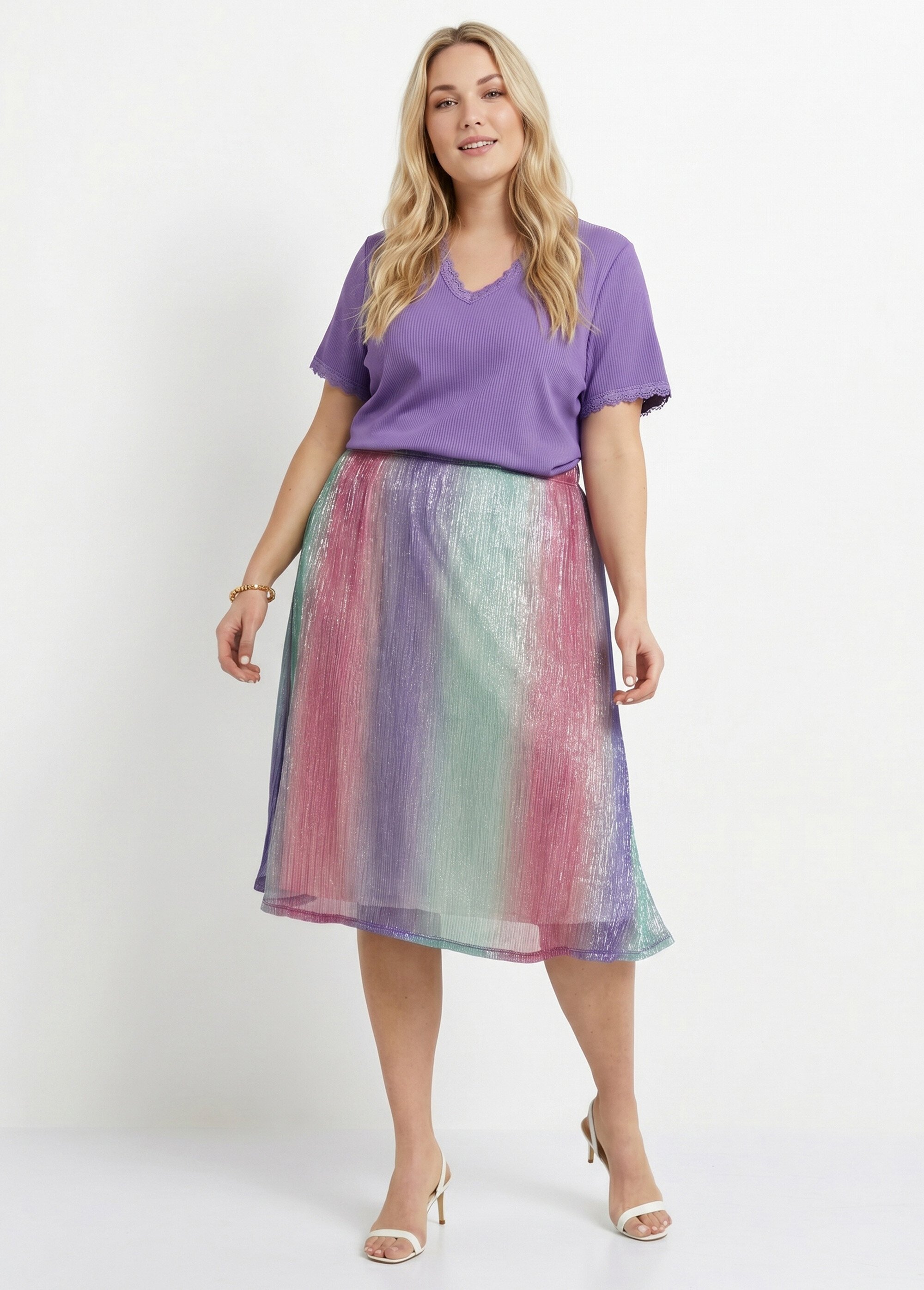 Jupe évasée mi longue brillante taille élastiquée Femme Grande Taille ROSE ET AQUA LISON SI1