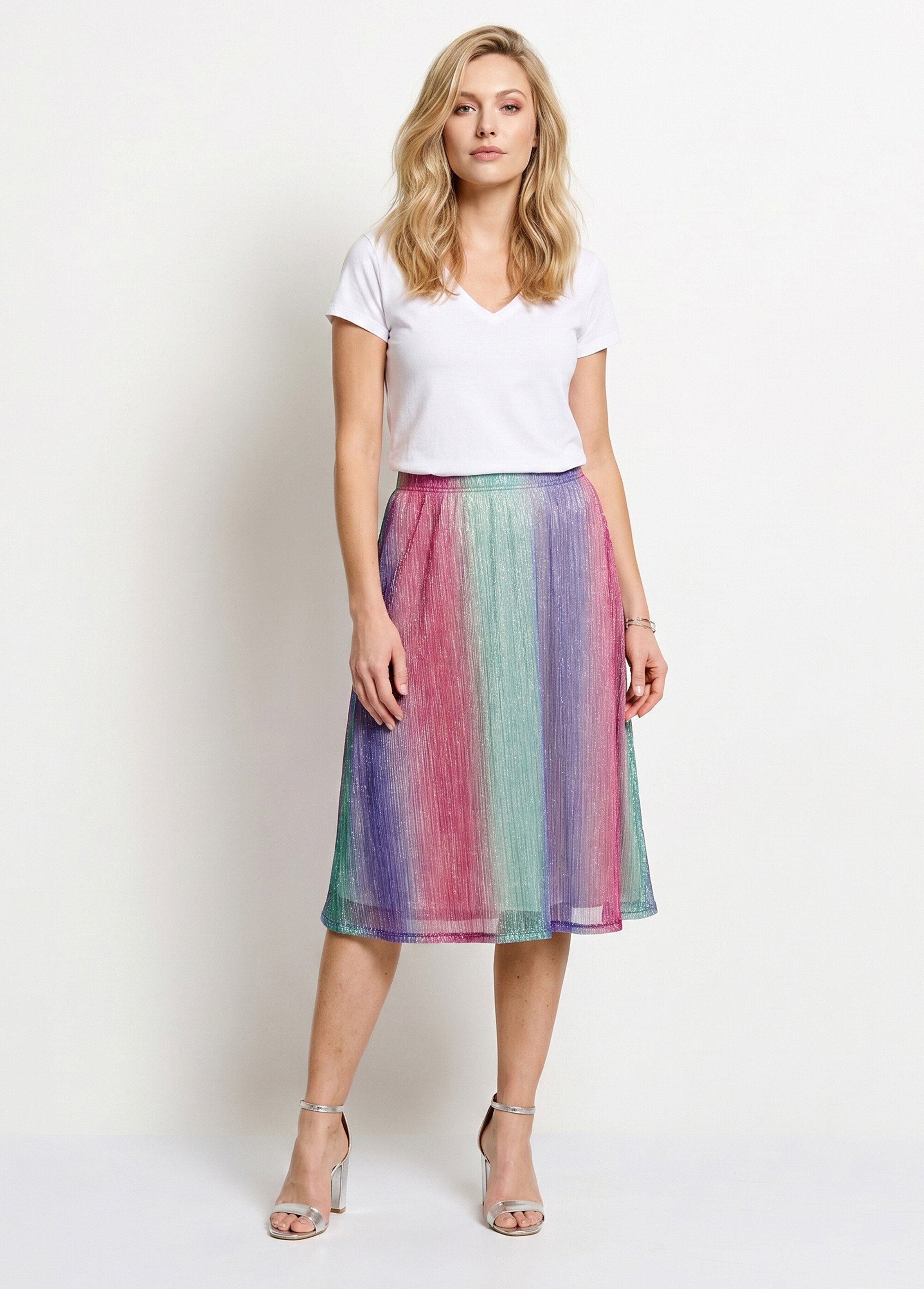 Jupe évasée mi longue brillante taille élastiquée Femme ROSE ET AQUA LISON SI1