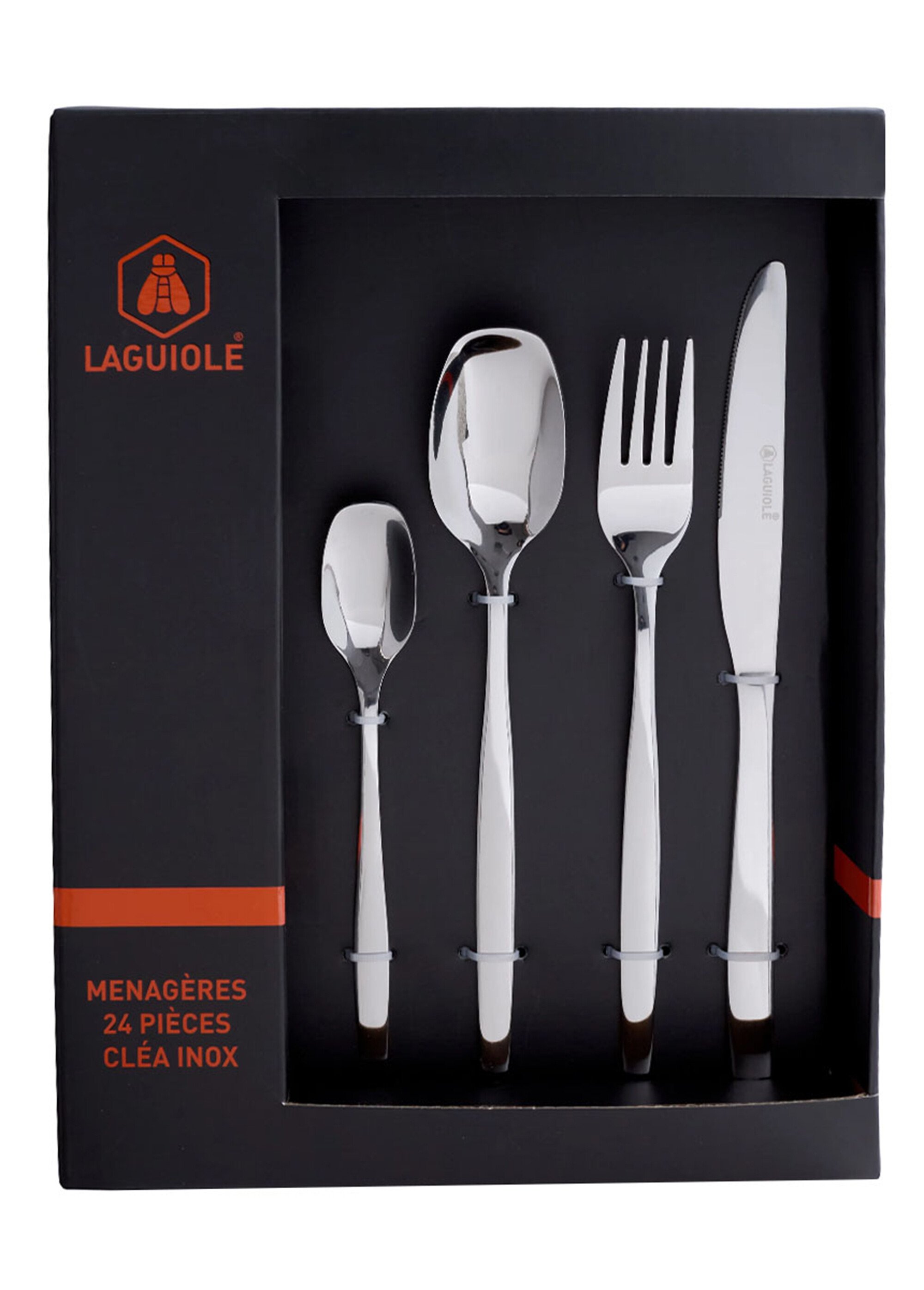 Ménagère 24 pièces inox brillant, Cléa Gris 9160530 DE4