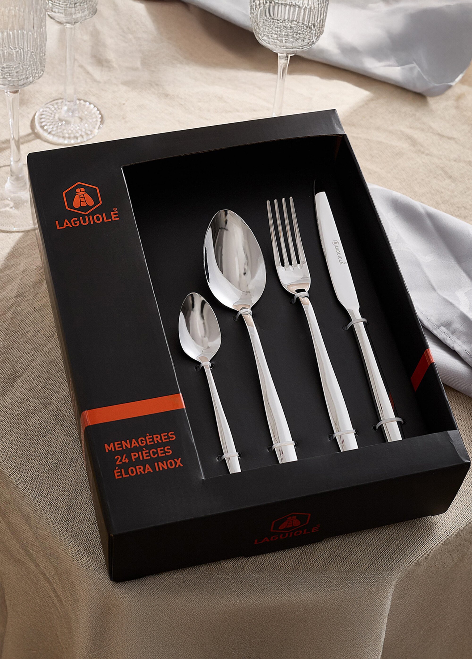 Ménagère 24 pièces inox brillant, Elora Gris 9160515 SI1