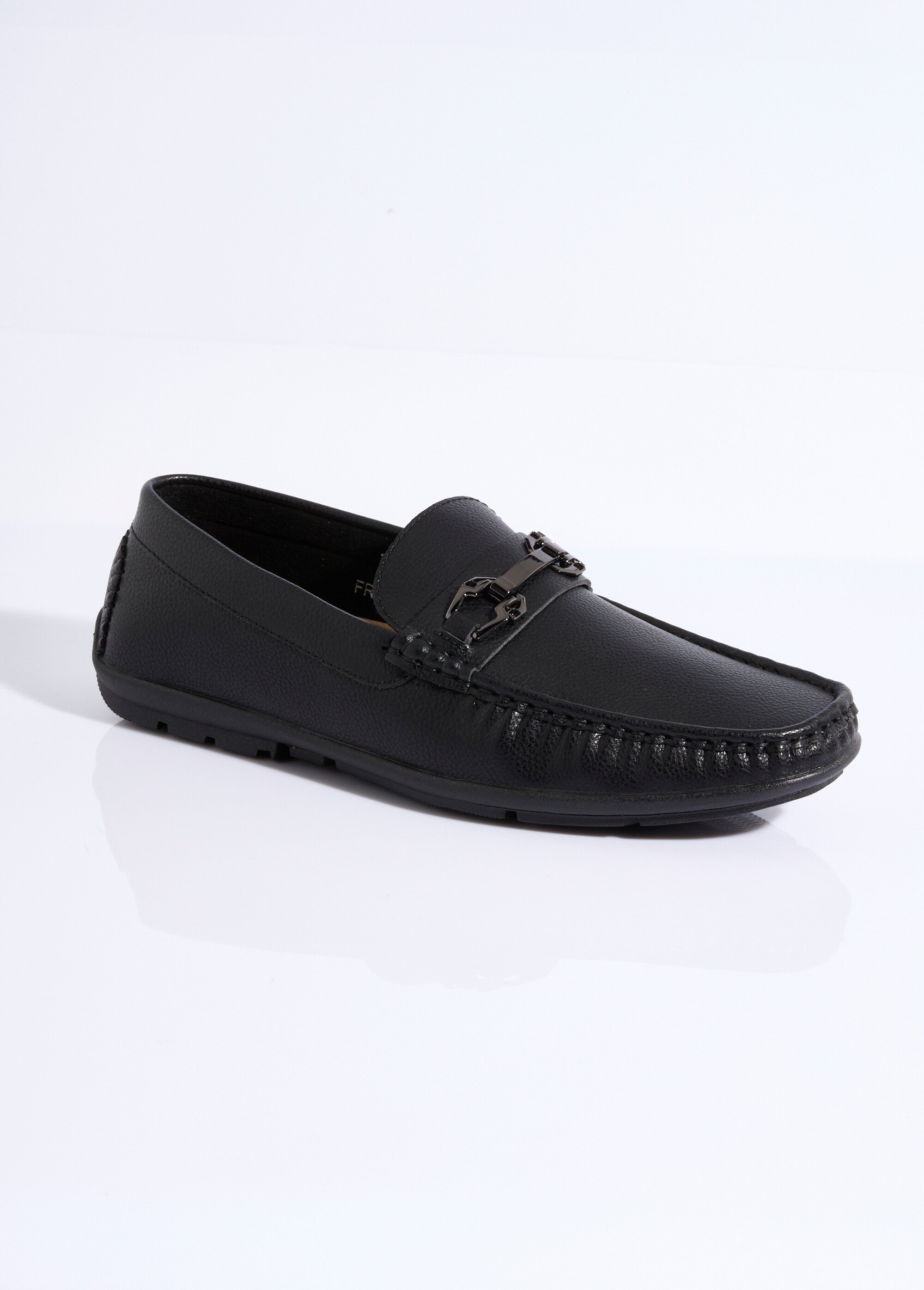 Mocassins aspect grainé, doublés cuir Homme Noir LBS-FRS8928 FA1