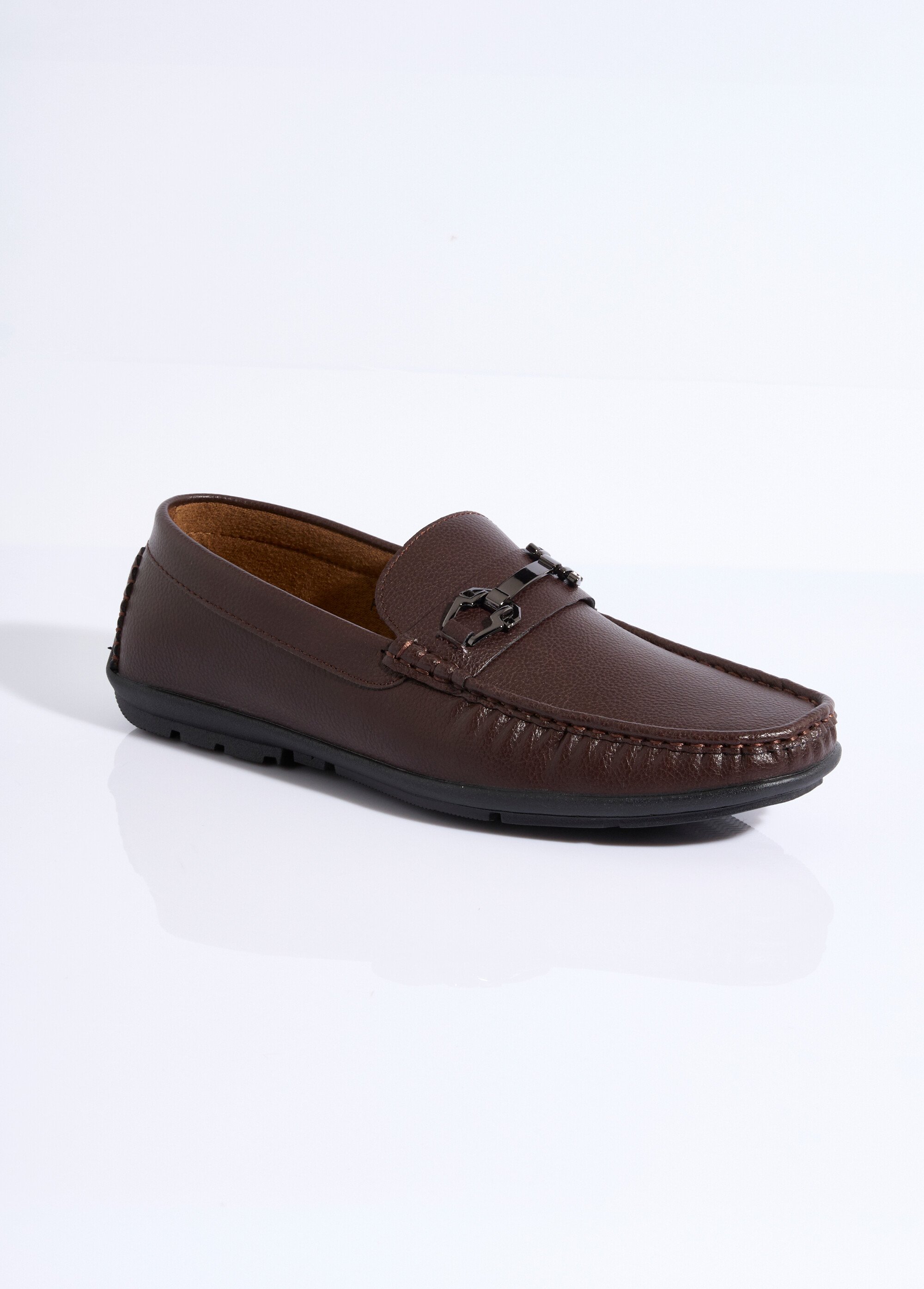 Mocassins aspect grainé, doublés cuir Homme Marron LBS-FRS8928 FA1