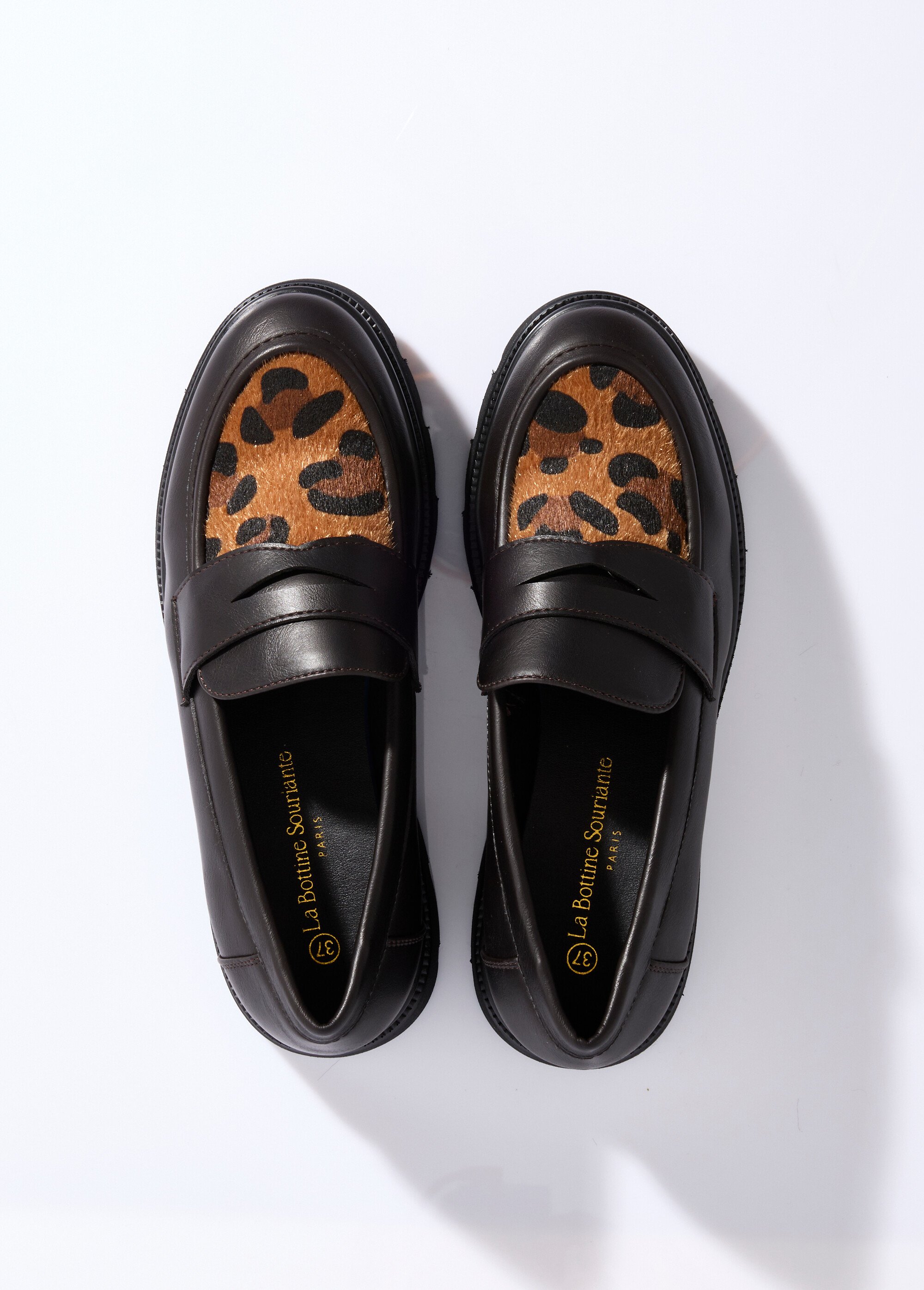 Mocassins empiècement léopard fourrure Femme NOIR ET LEOPARD LBS-DMLM9657 OV1