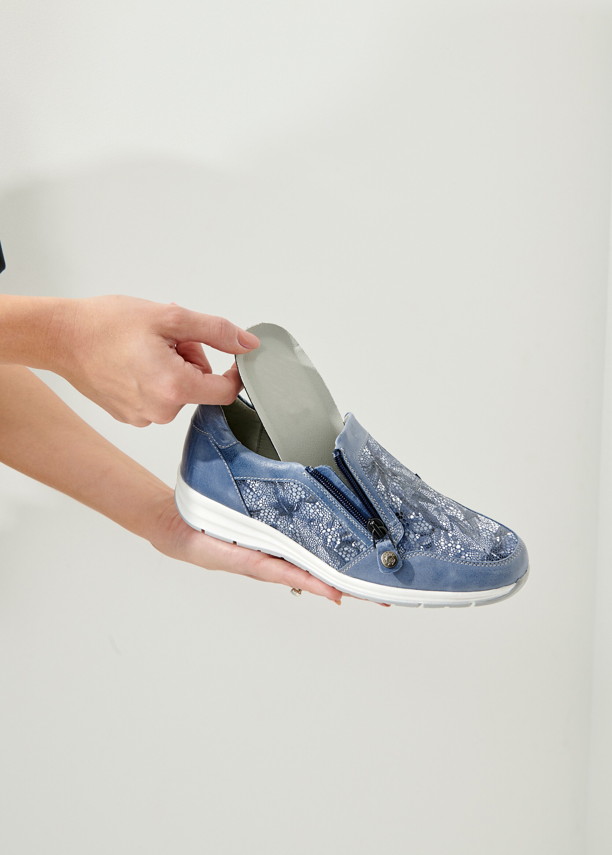 Mocassins largeur confort zippés cuir Femme Bleu OLONA DE1