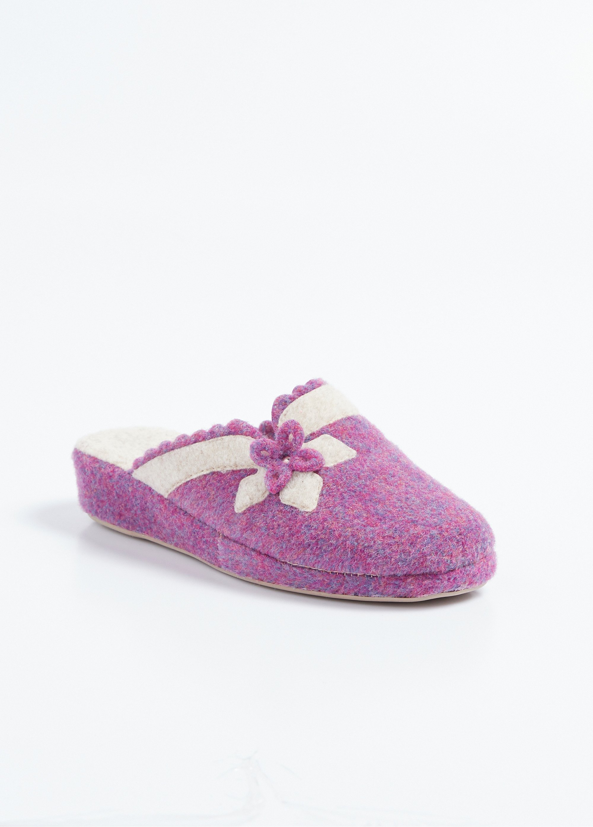 Chaussons mules en feutre, détail fleur