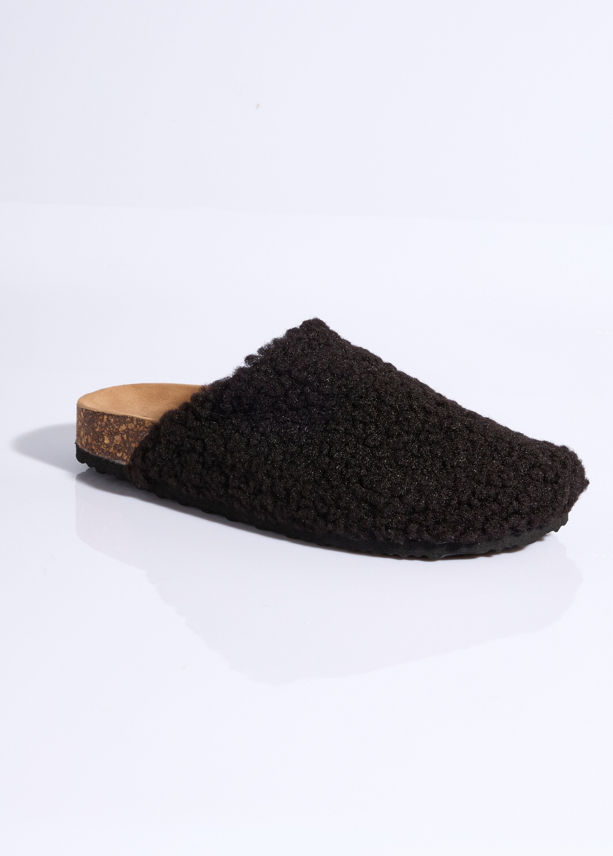 Mules en fourrure façon laine bouclée Femme Noir LBS-BDL9208 FA1