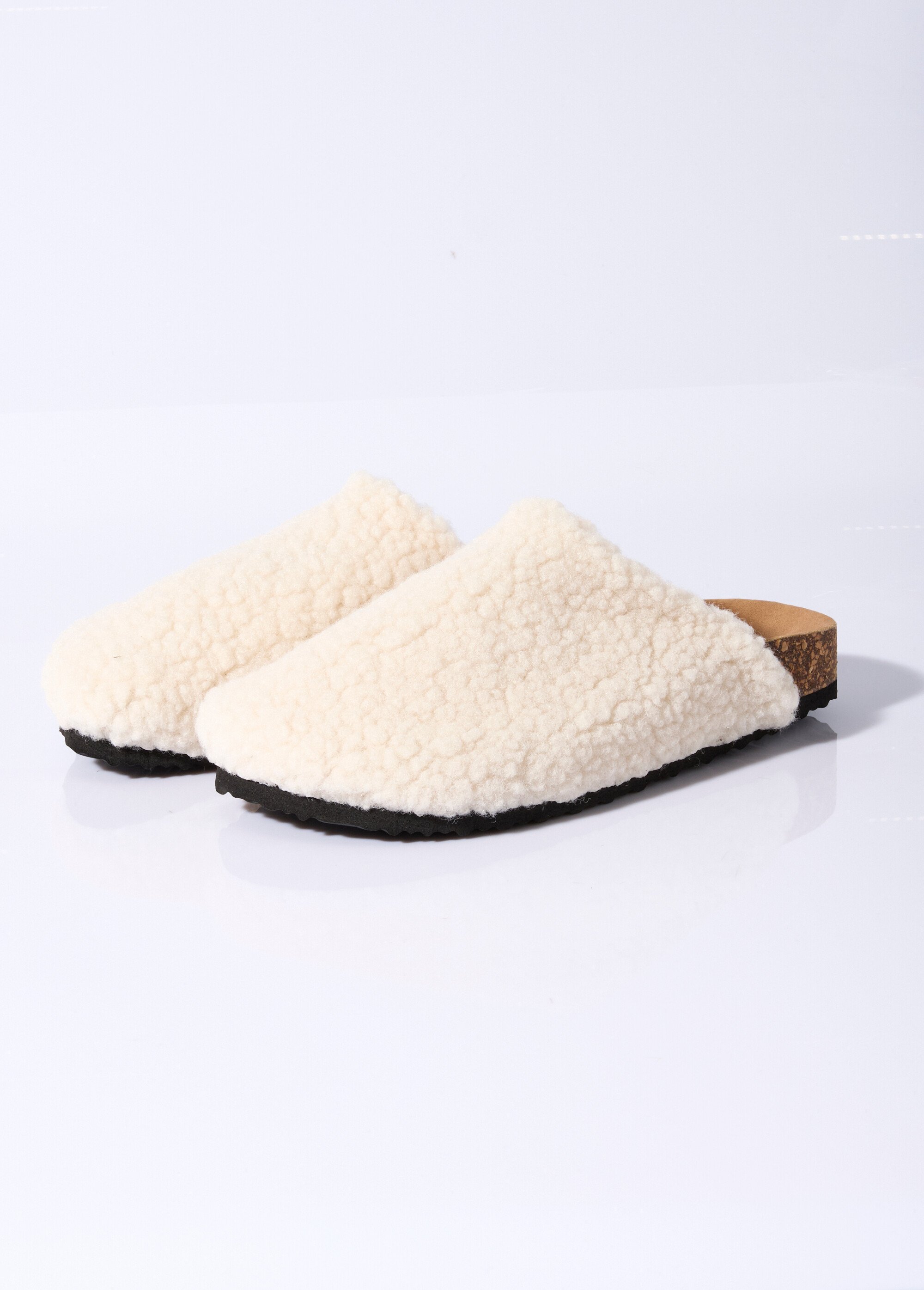 Mules en fourrure façon laine bouclée Femme Beige LBS-BDL9208 DE1