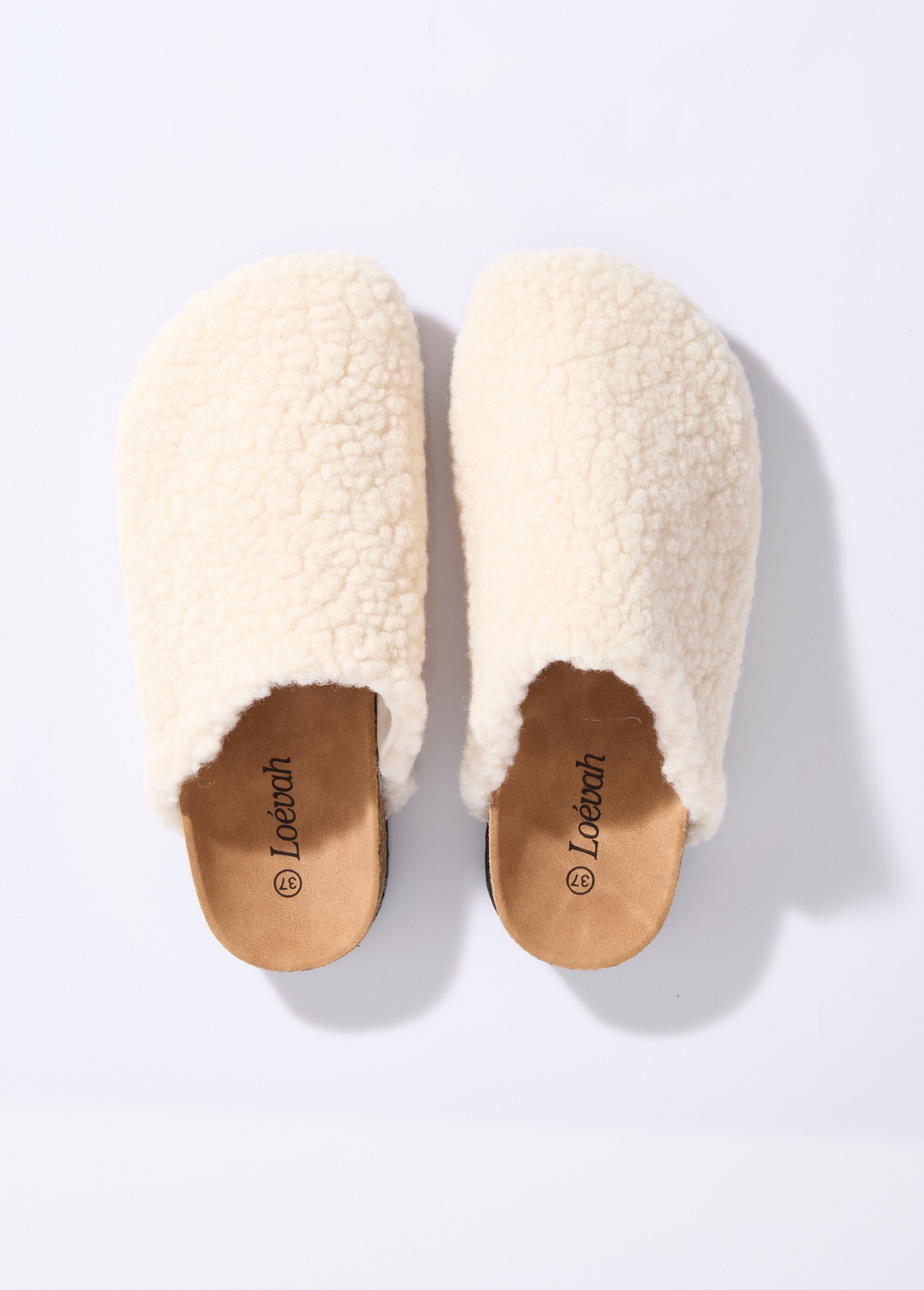 Mules en fourrure façon laine bouclée Femme Beige LBS-BDL9208 OV1