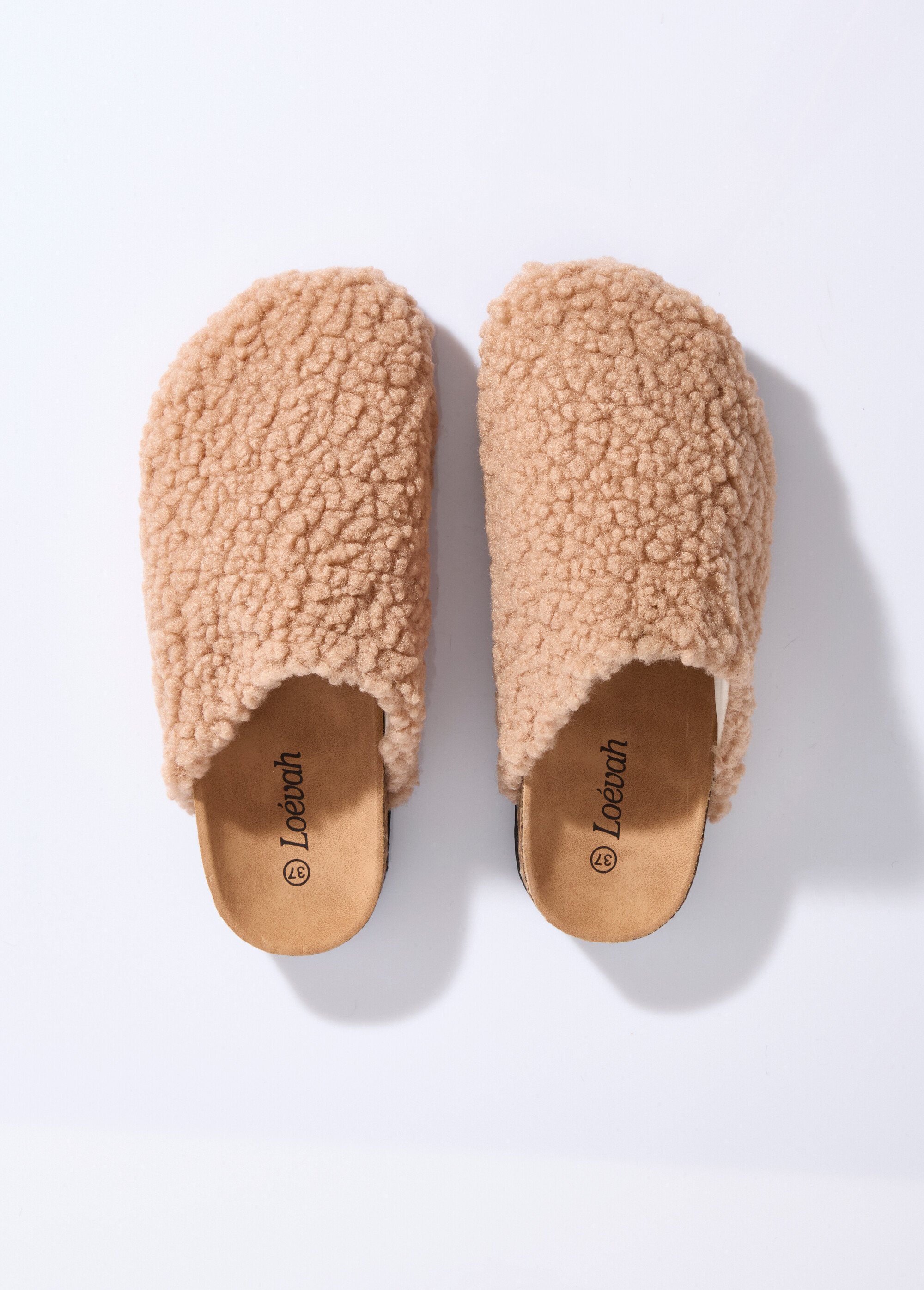 Mules en fourrure façon laine bouclée Femme Rose LBS-BDL9208 OV1