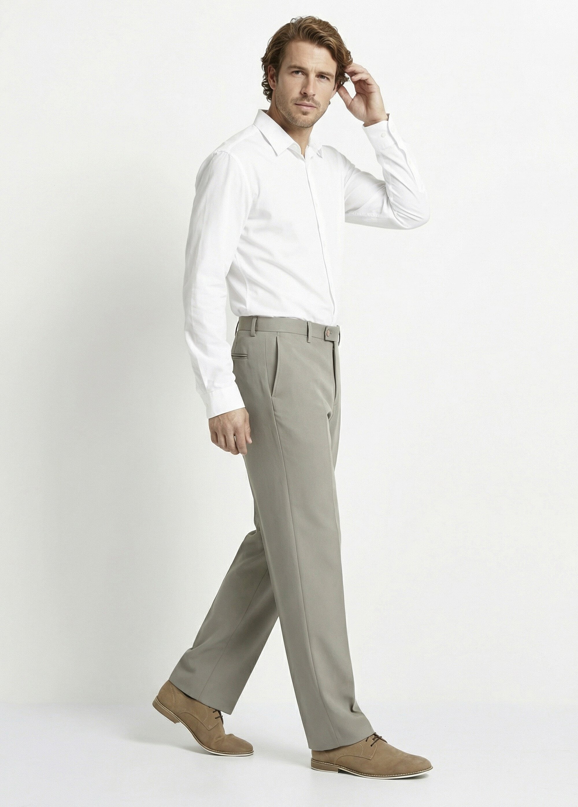 Pantalon ceinture ajustable invisible polyester Homme Beige FABIEN DR1