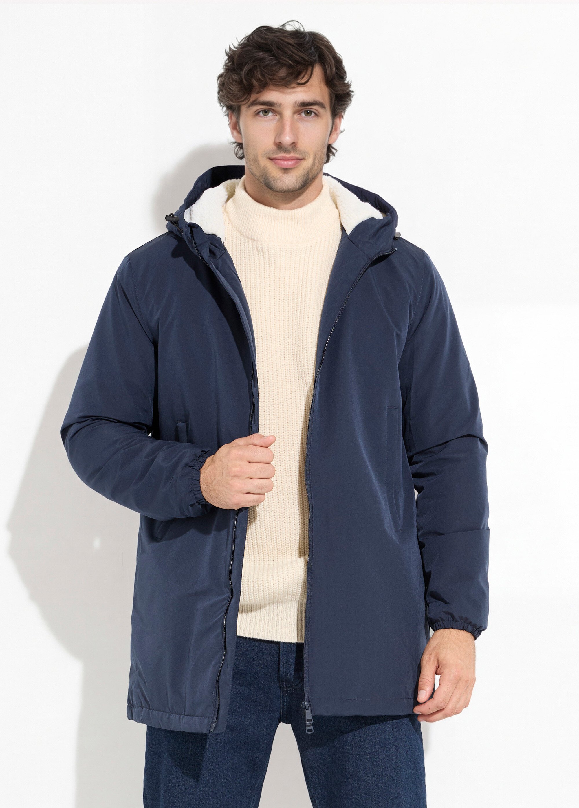 Parka longue fourrée avec capuche Homme Bleu FRIFD83D31 FA1