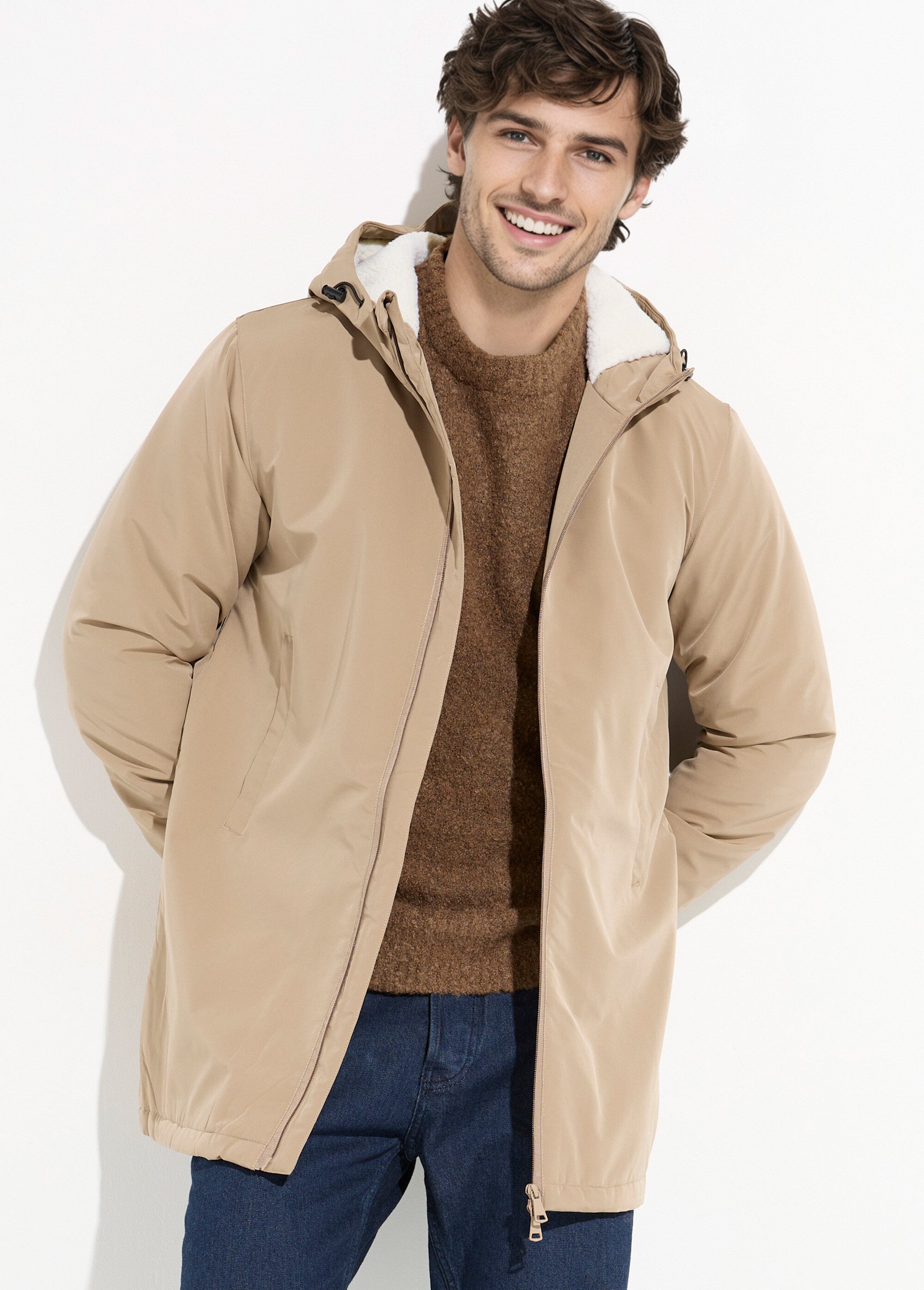 Parka longue fourrée avec capuche Homme Beige FRIFD83D31 MV1