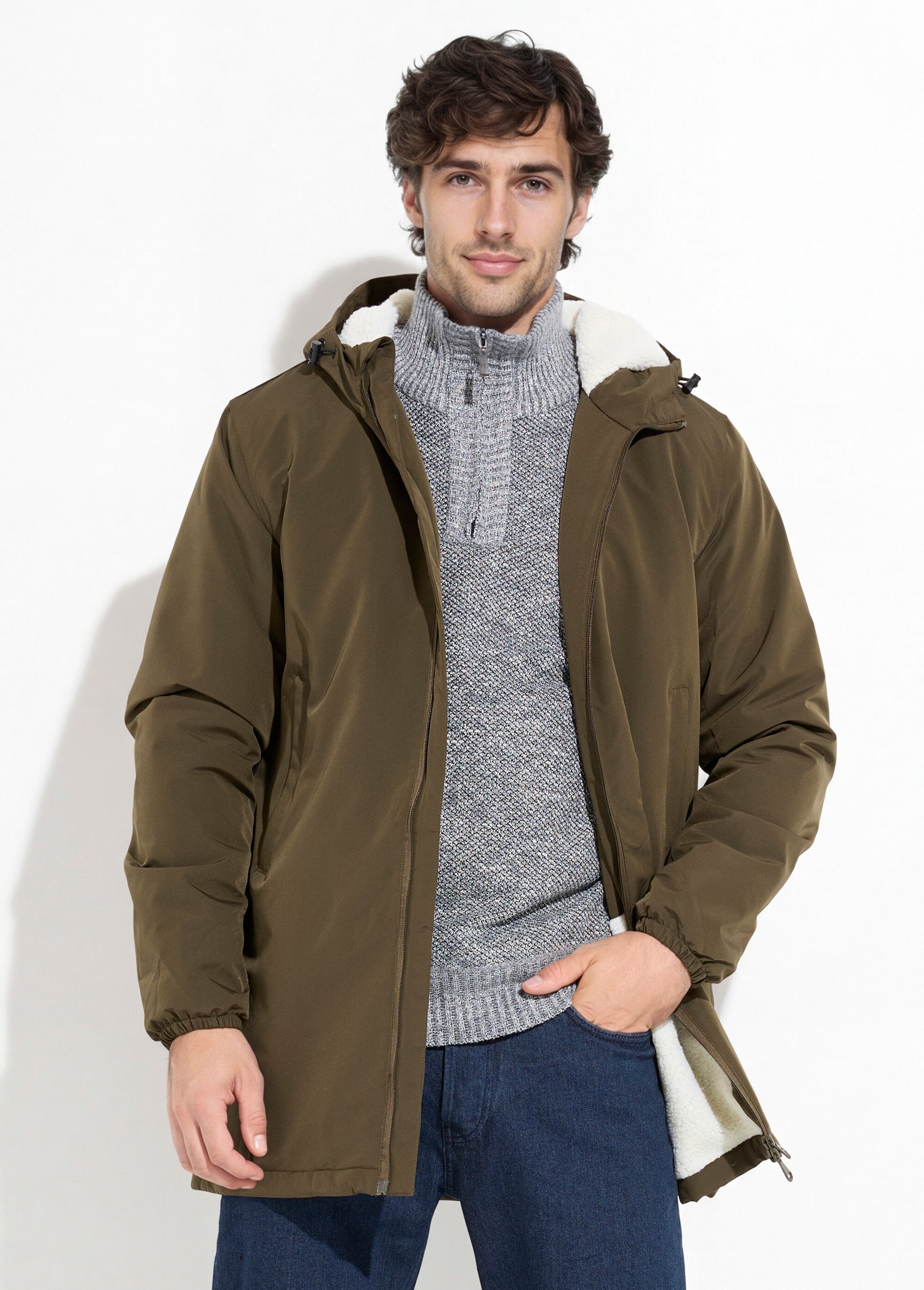 Parka longue fourrée avec capuche Homme Vert FRIFD83D31 FA1