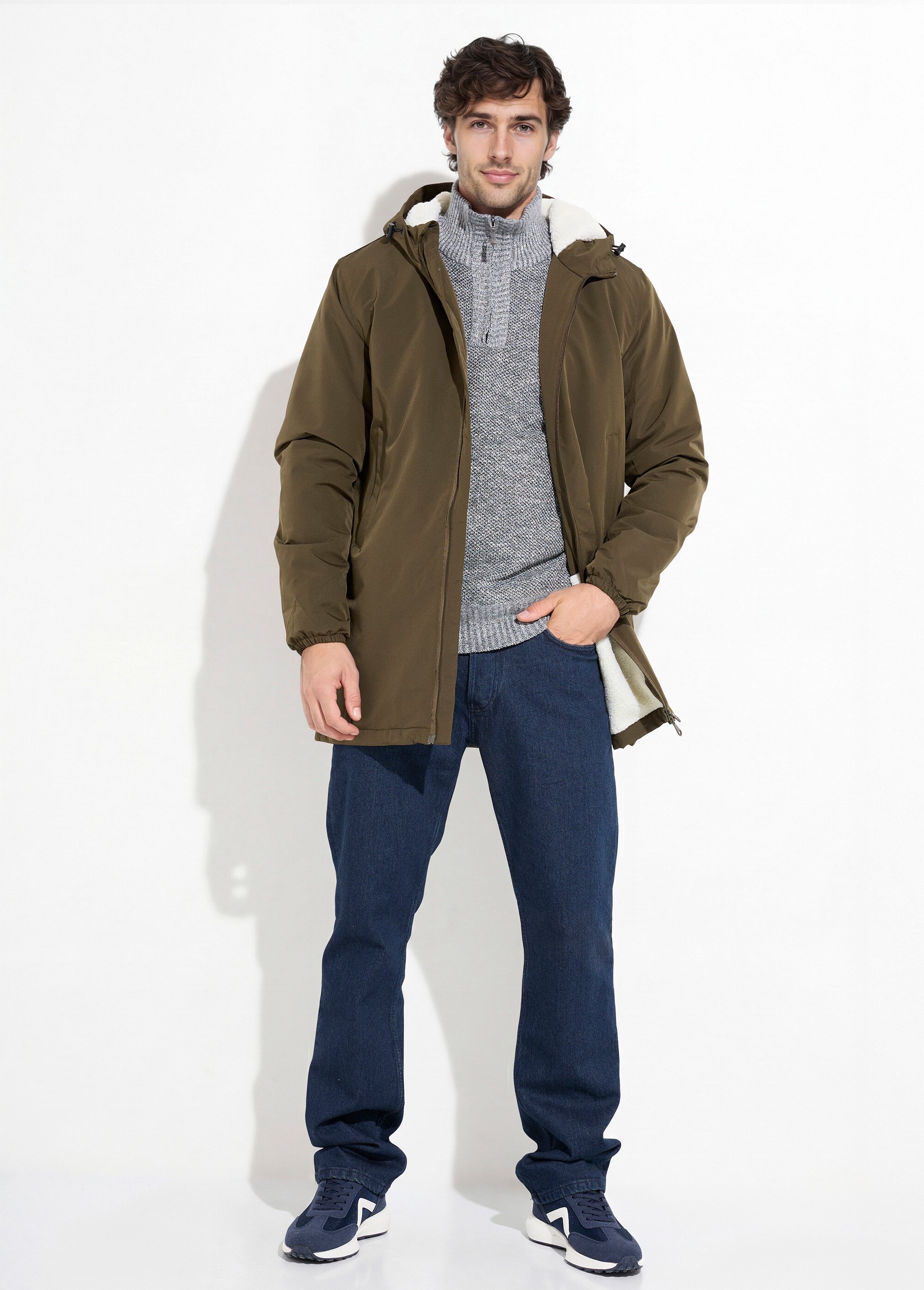 Parka longue fourrée avec capuche Homme Vert FRIFD83D31 SF1