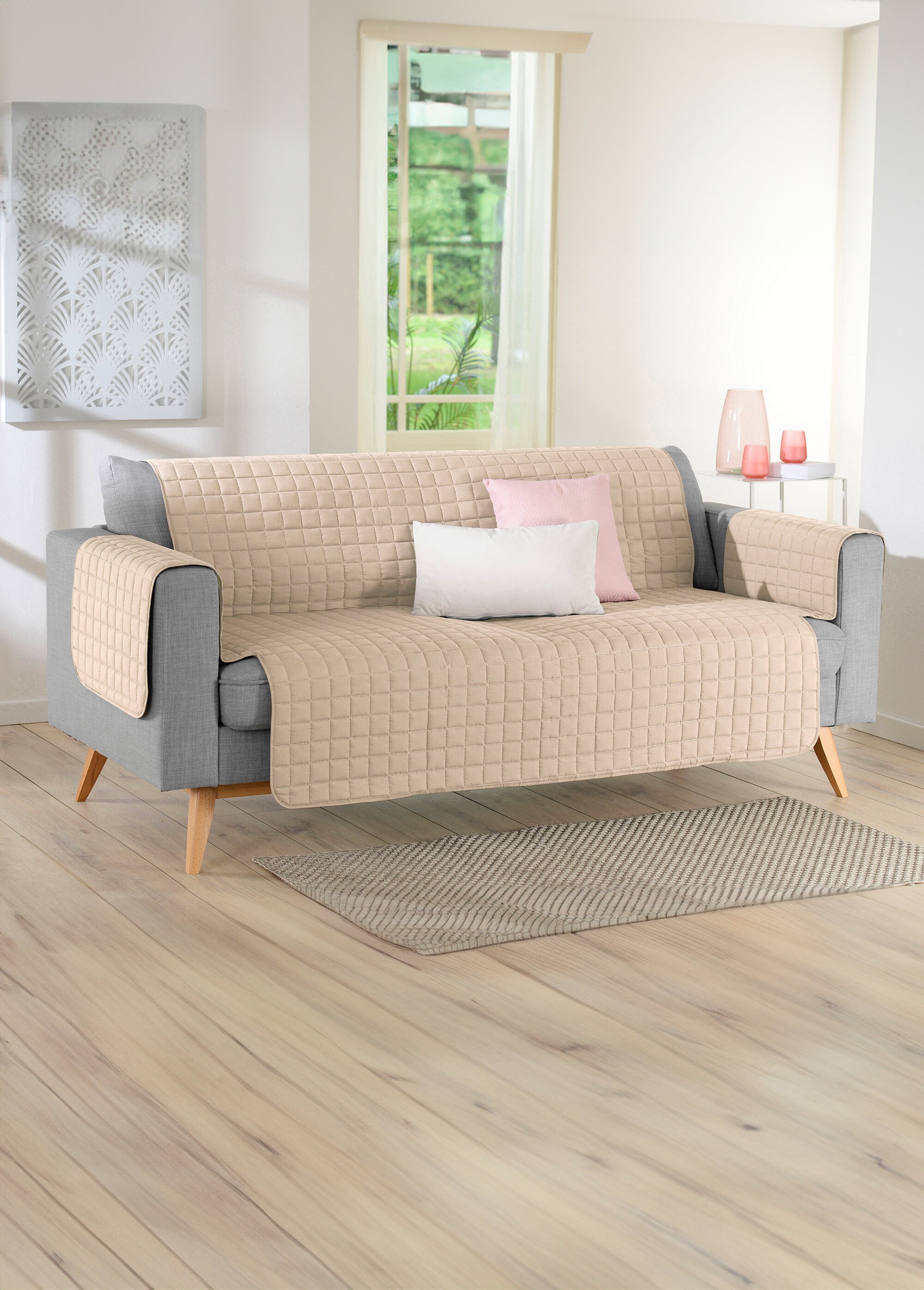 Protège-salon antiglisse microfibre matelassé