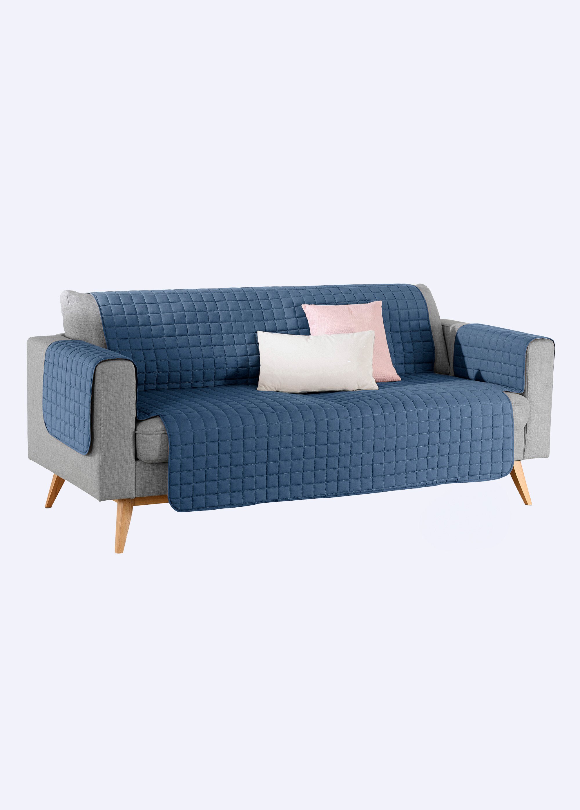 Protège-salon antiglisse microfibre matelassé Bleu REGINE FA1