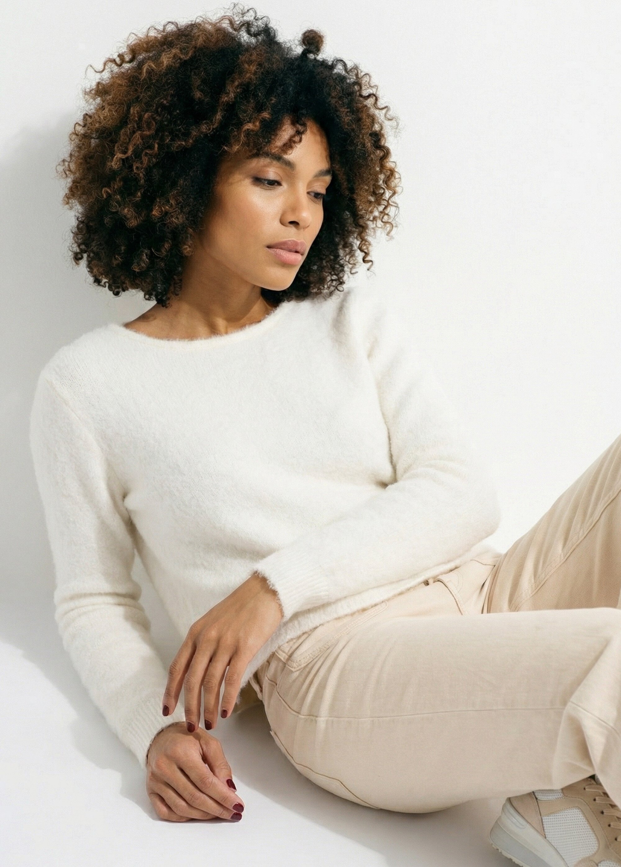 Pull avec laine et détail dentelle dos Femme Beige IKB-1710 MV2