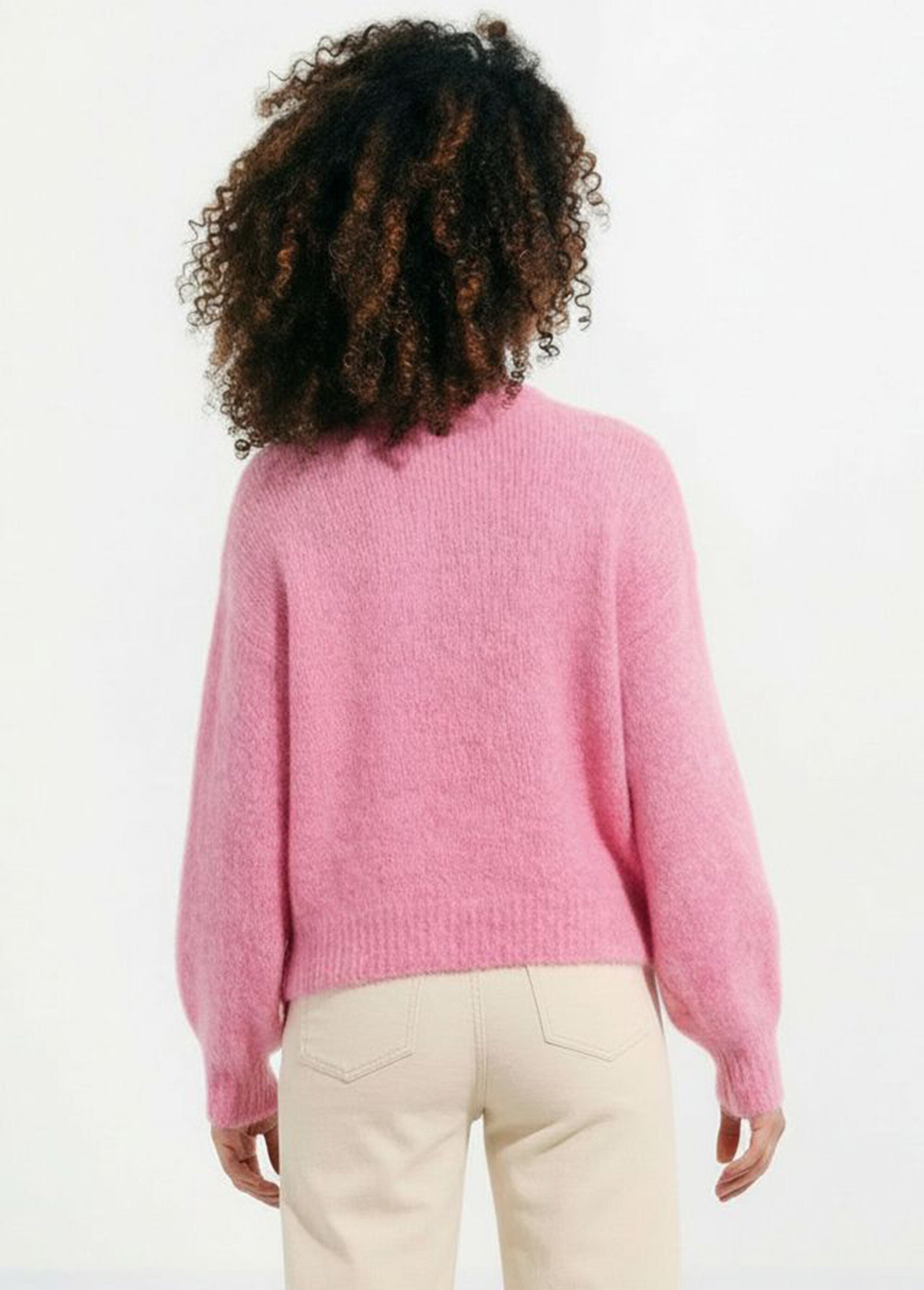 Pull avec laine et petits boutons métal Femme Rose IKB-1632 DO1