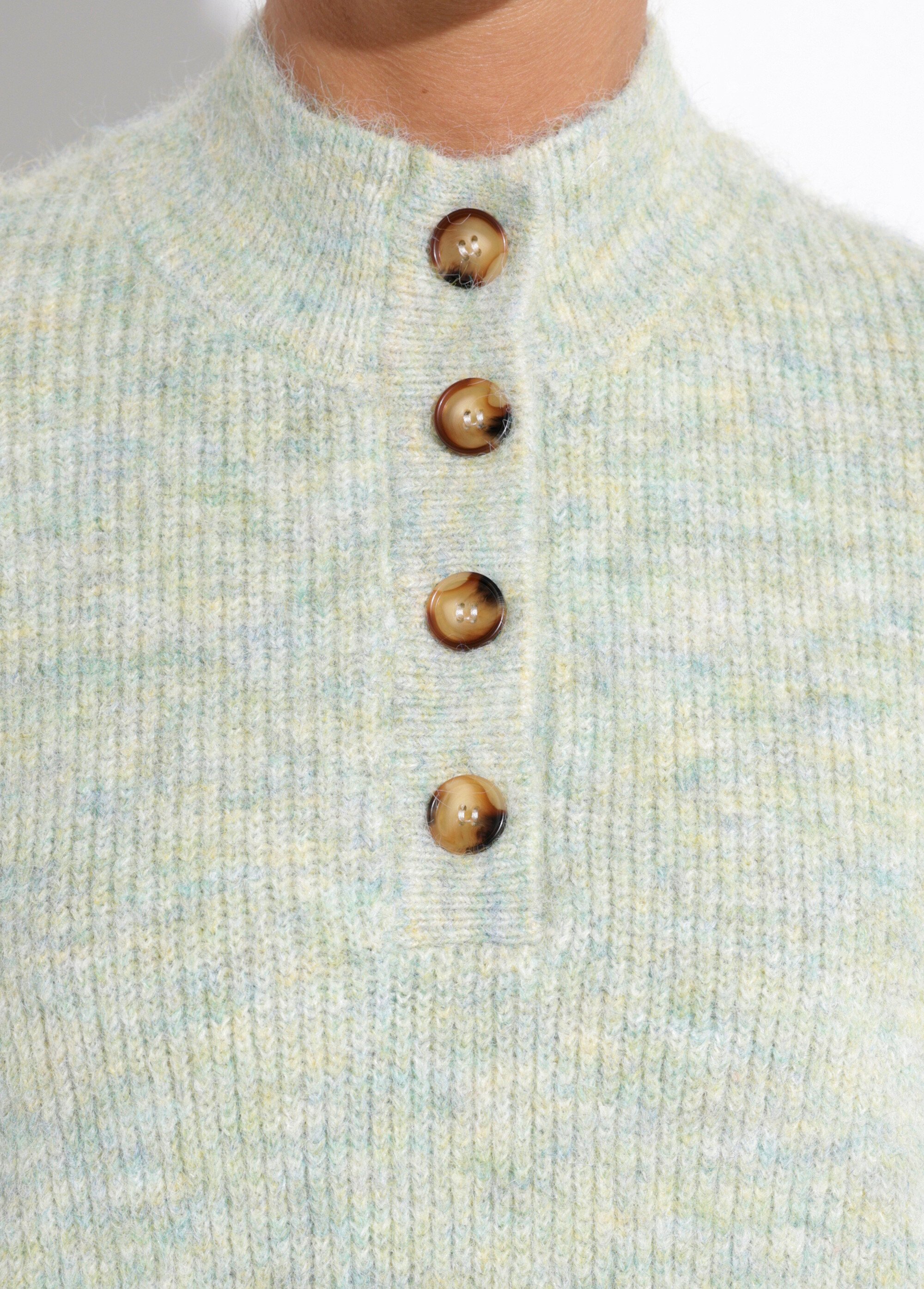 Pull côtelé mouliné col montant boutonné Femme Vert MAYOL DE1