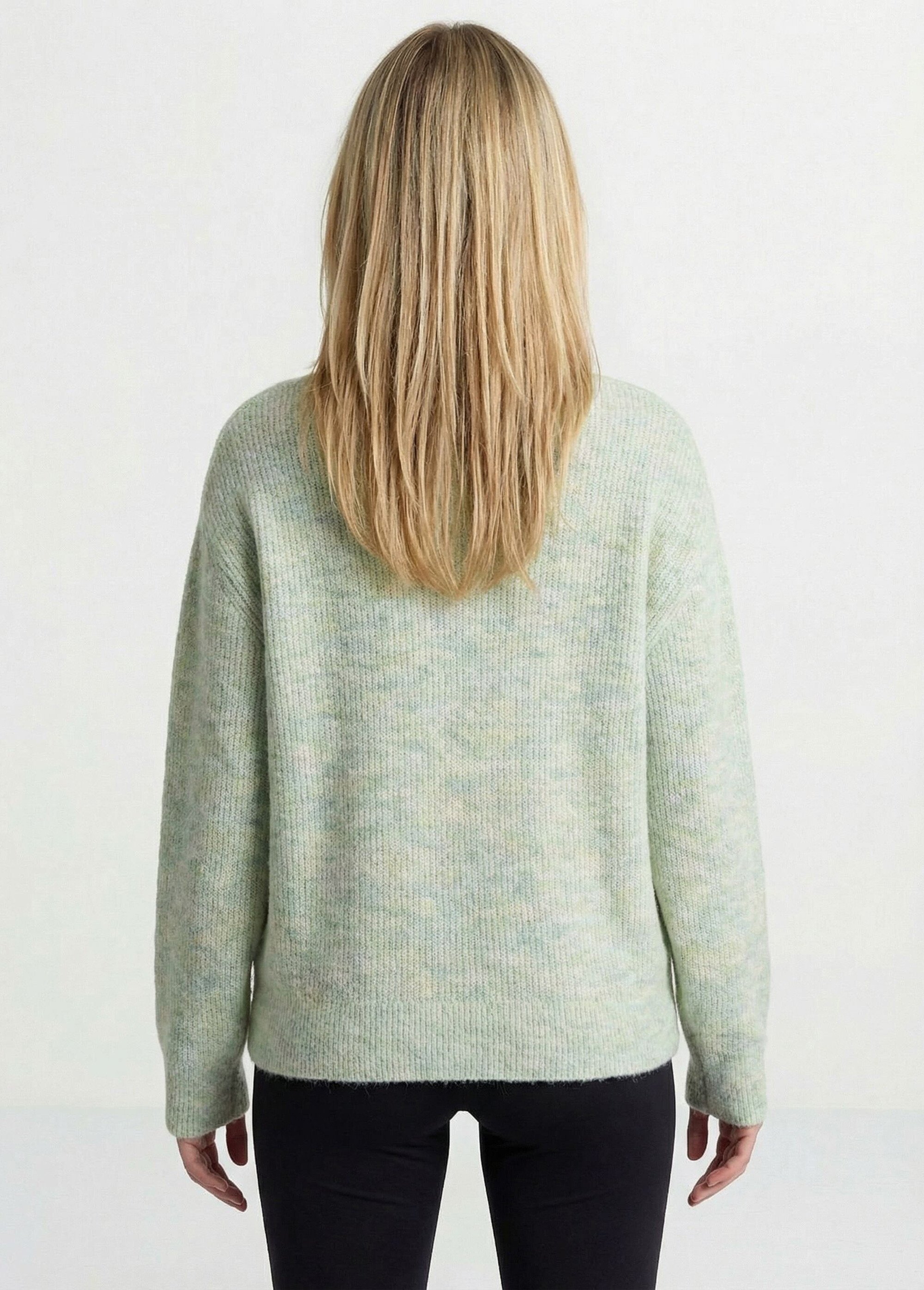 Pull côtelé mouliné col montant boutonné Femme Vert MAYOL DO1