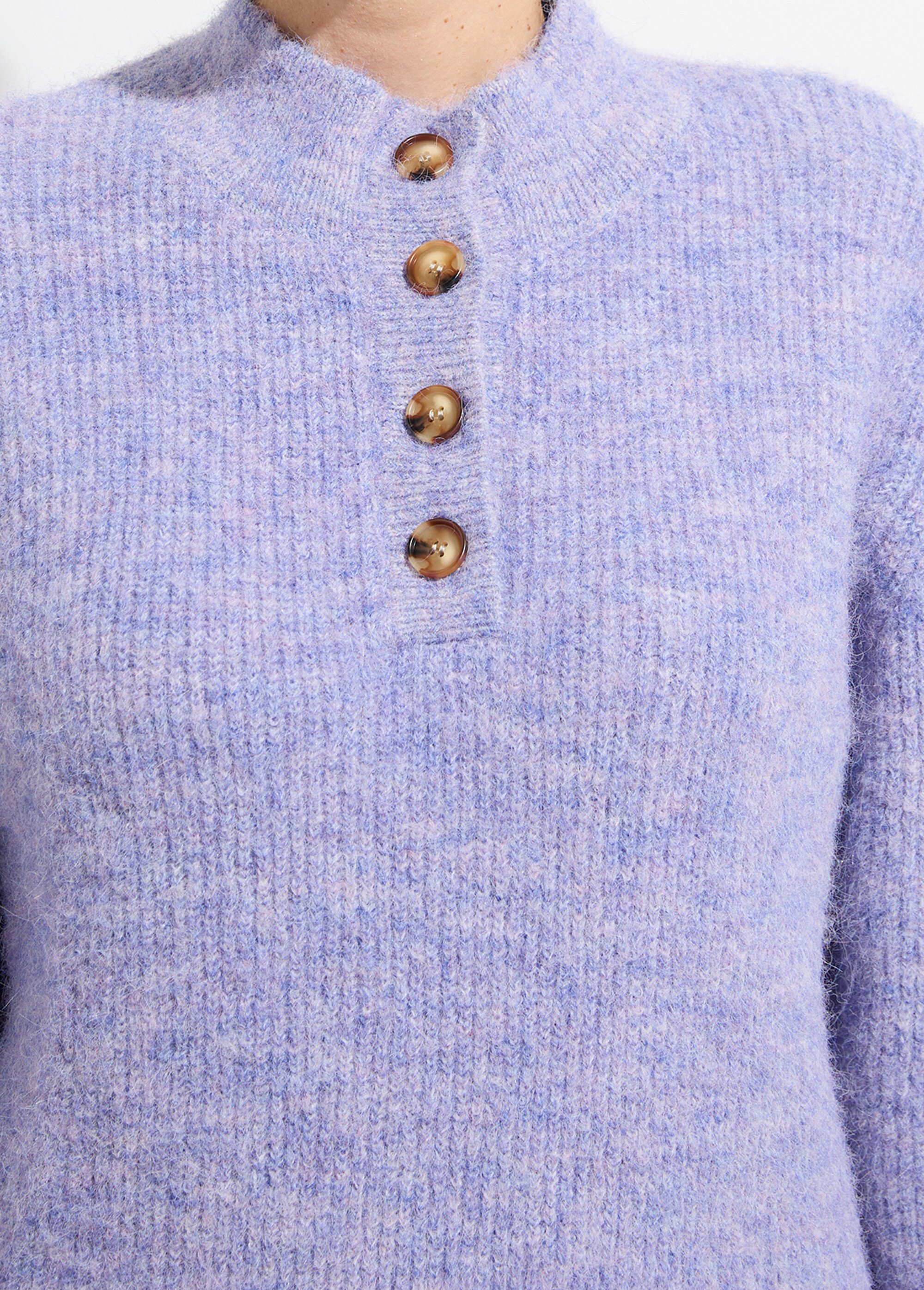 Pull côtelé mouliné col montant boutonné Femme Violet MAYOL DE1