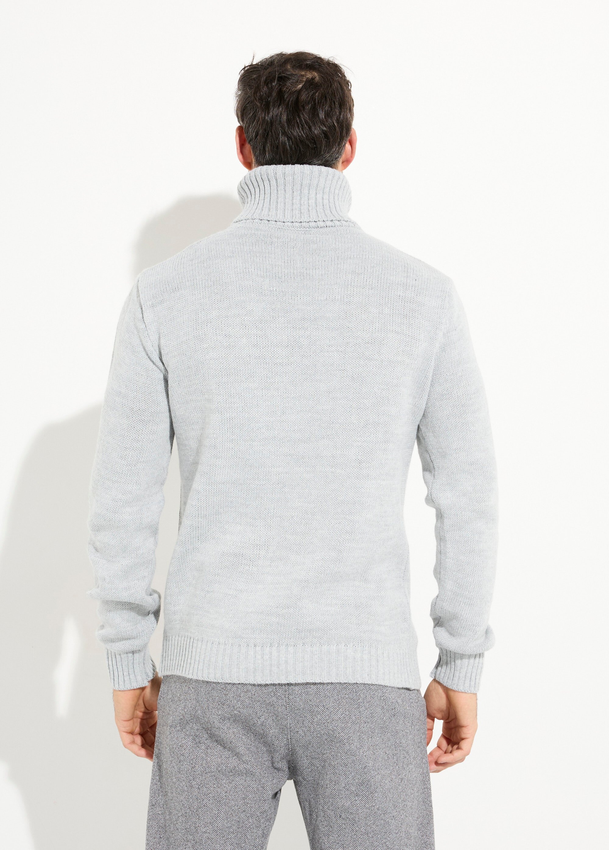 Pull irlandais col roulé chaud avec laine Homme Gris DYL1928 DO1