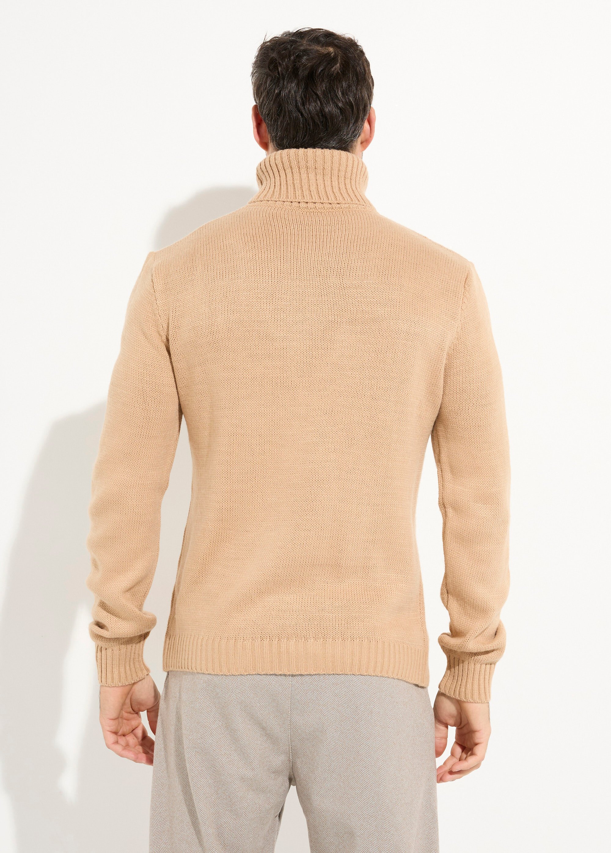 Pull irlandais col roulé chaud avec laine Homme Beige DYL1928 DO1