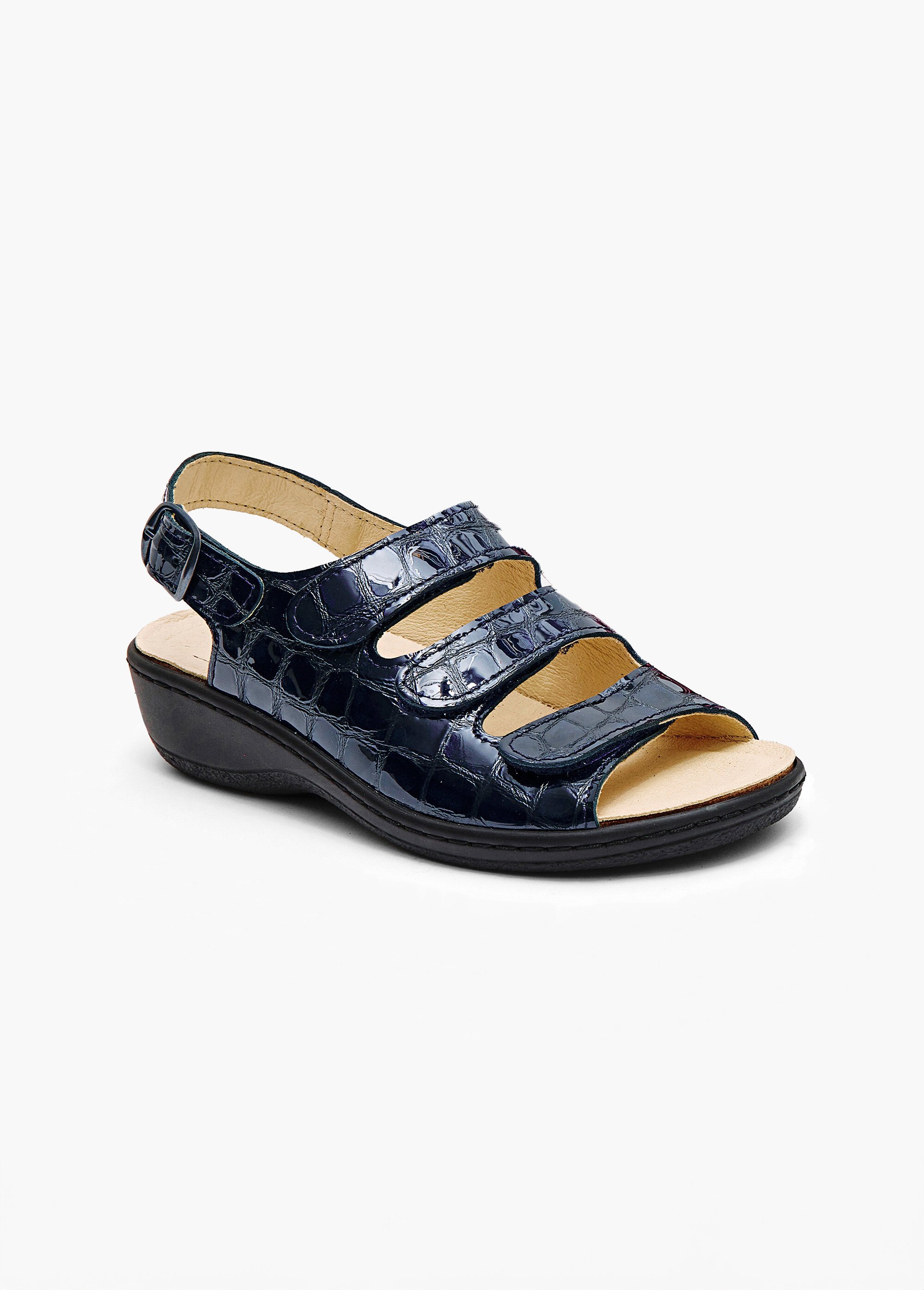 Sandale grande largeur scratchée cuir