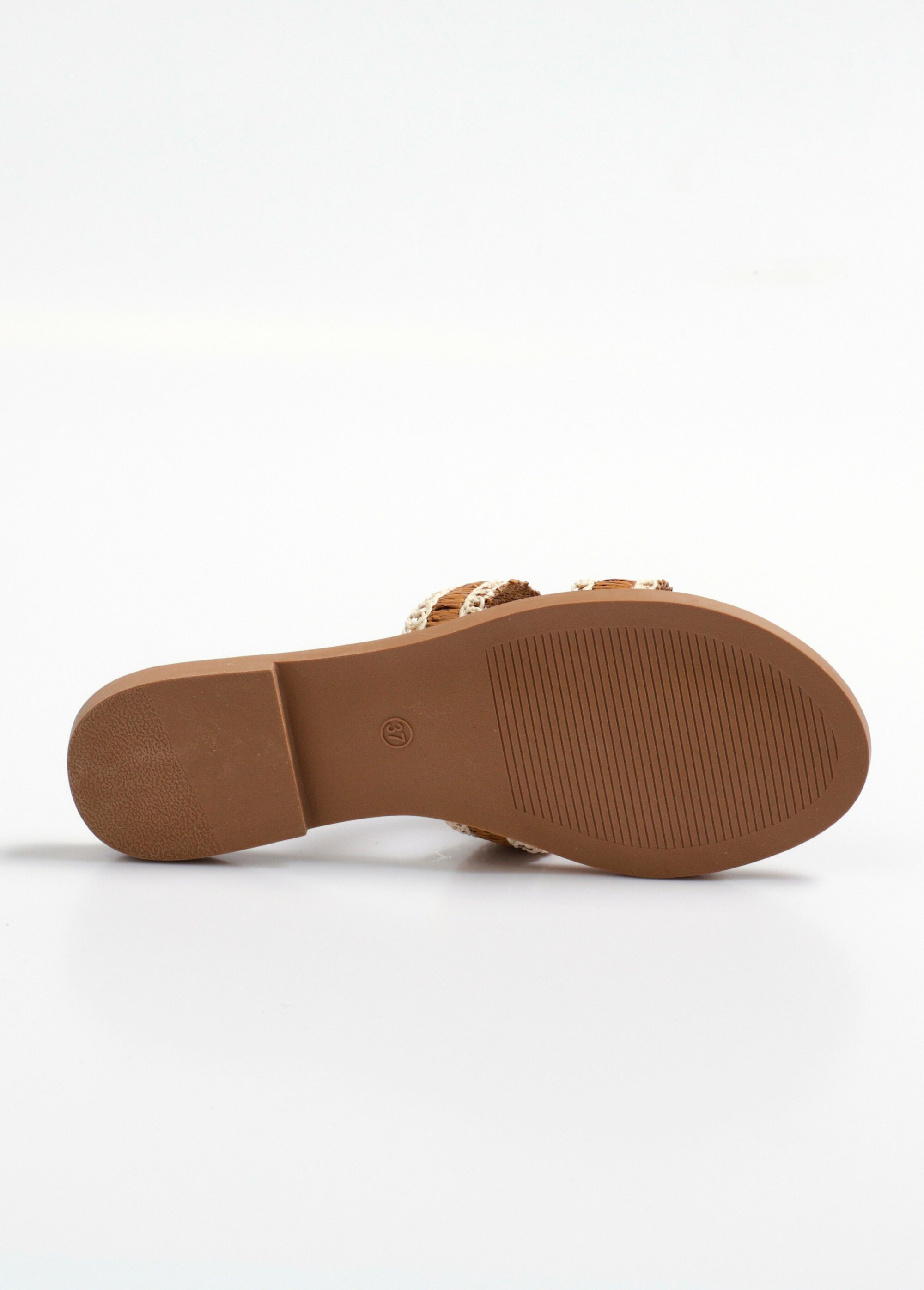 Sandales mules plates ethniques en paille Femme Beige ERYGG-103 UN1