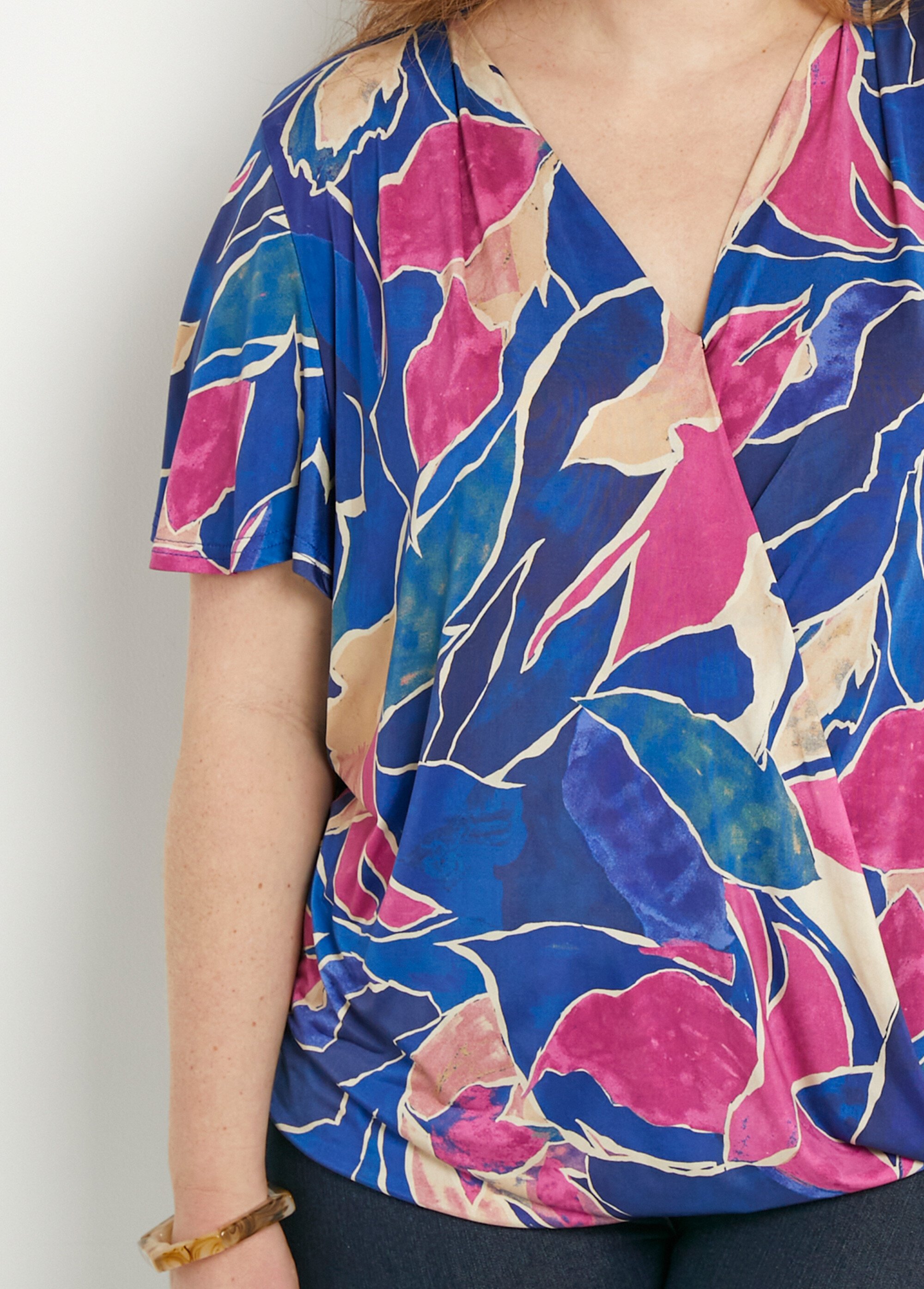 T-shirt cache-coeur long blousant motif floral