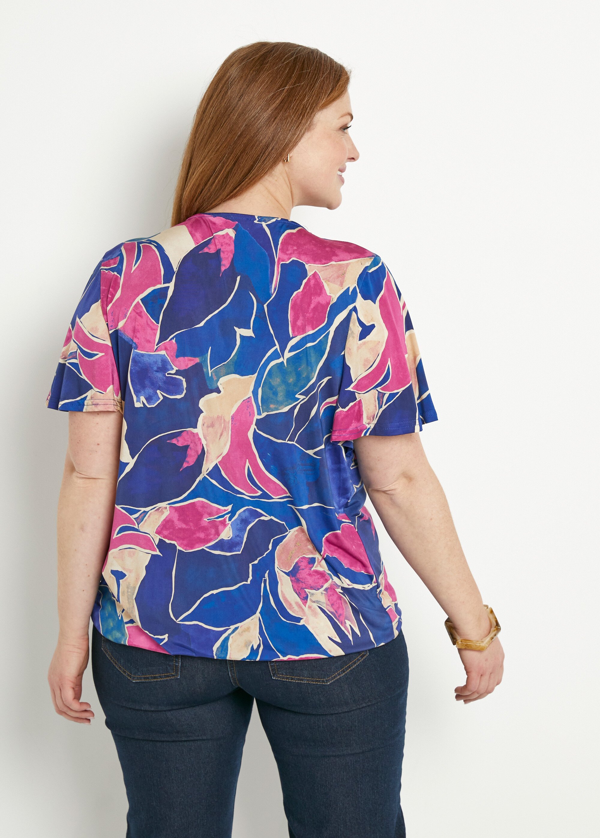 T-shirt cache-coeur long blousant motif floral
