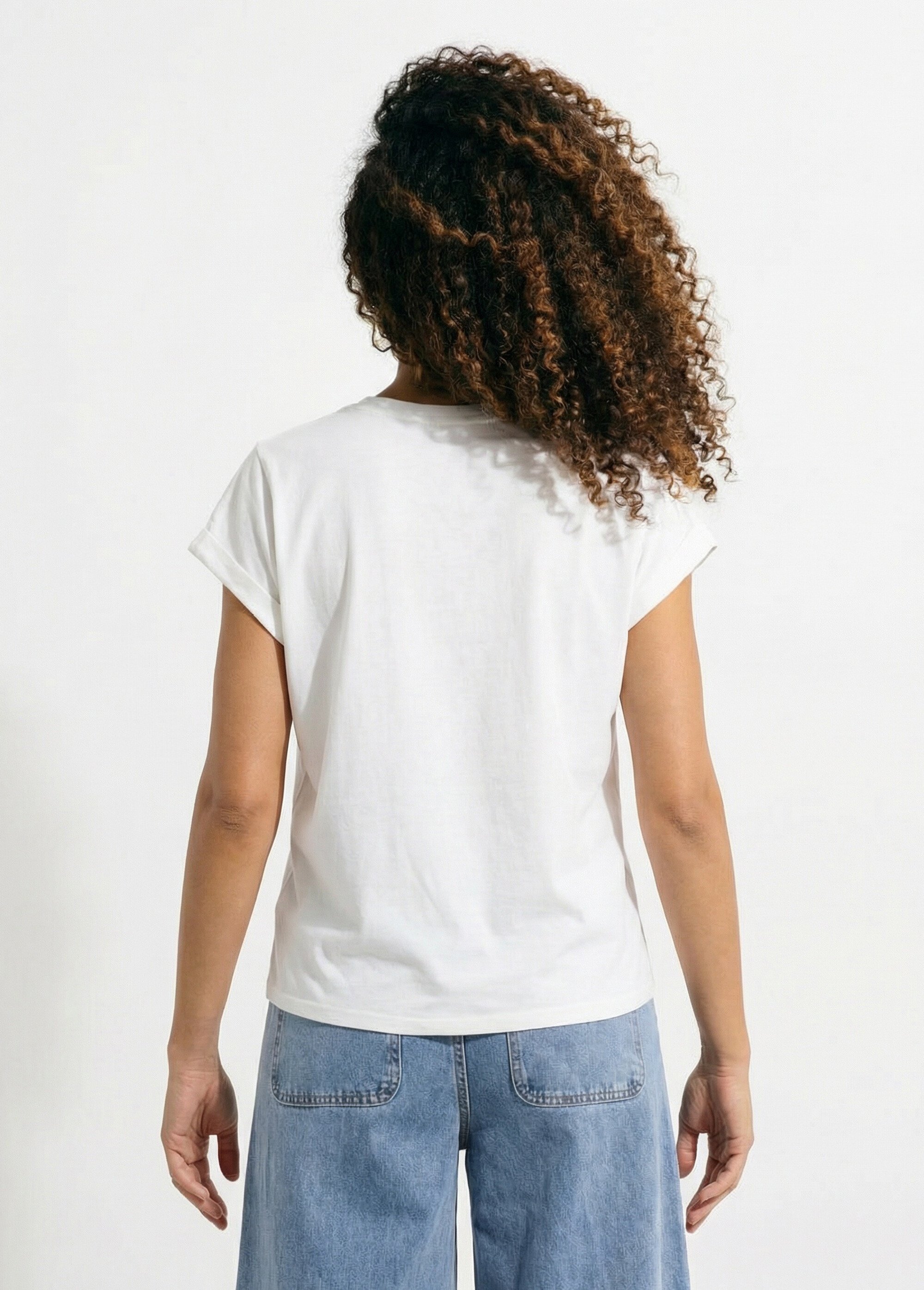 T-shirt col rond avec fleurs stylisées