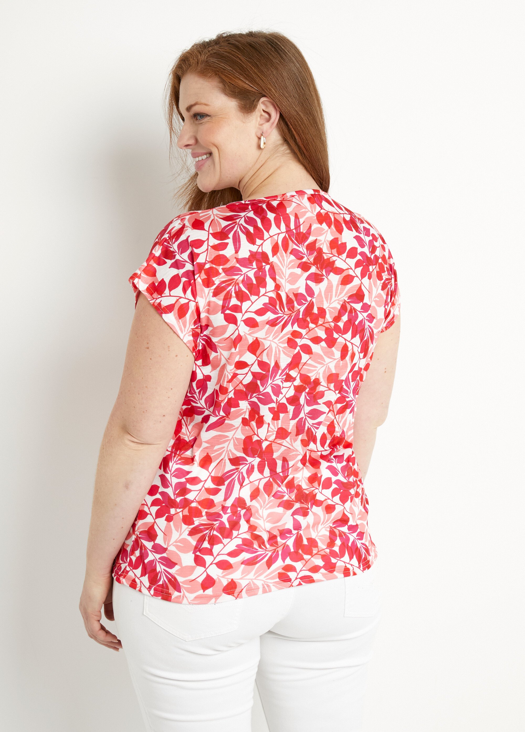 T-shirt manches courtes imprimé feuillage col rond